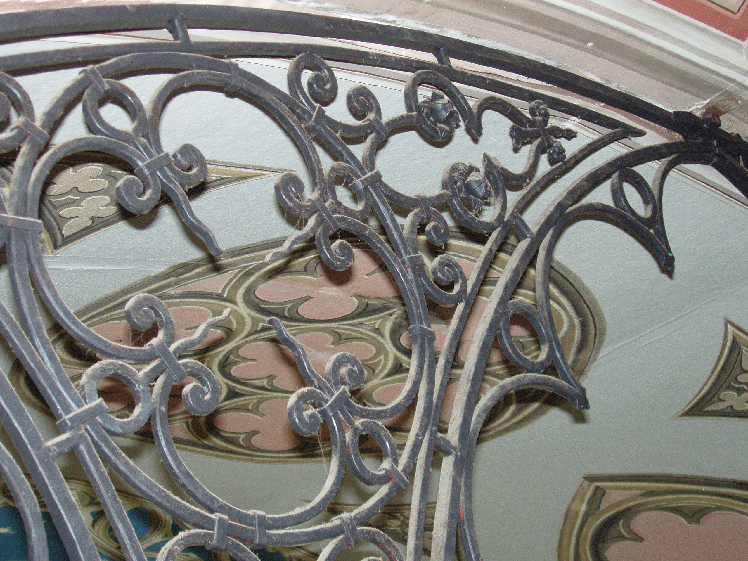 Metalwork adorns the interior of the Italian Chapel on Lamb Holm Island.  This was crafted entirely from scrap wrought iron salvaged during the construction of the Churchill Barriers in Scapa Flow, Orkney Islands by World War II Italian prisoners of war.