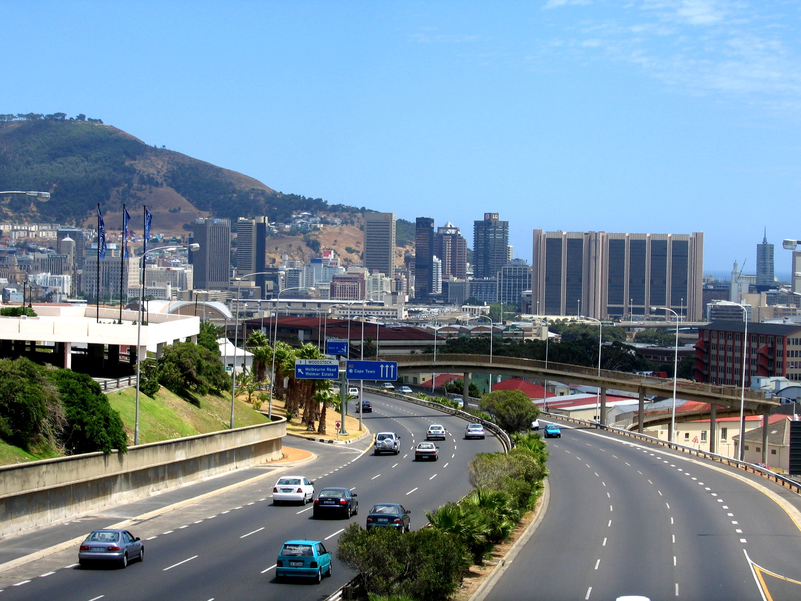 National road N2 entering City Bowl of Cape Town, South Africa