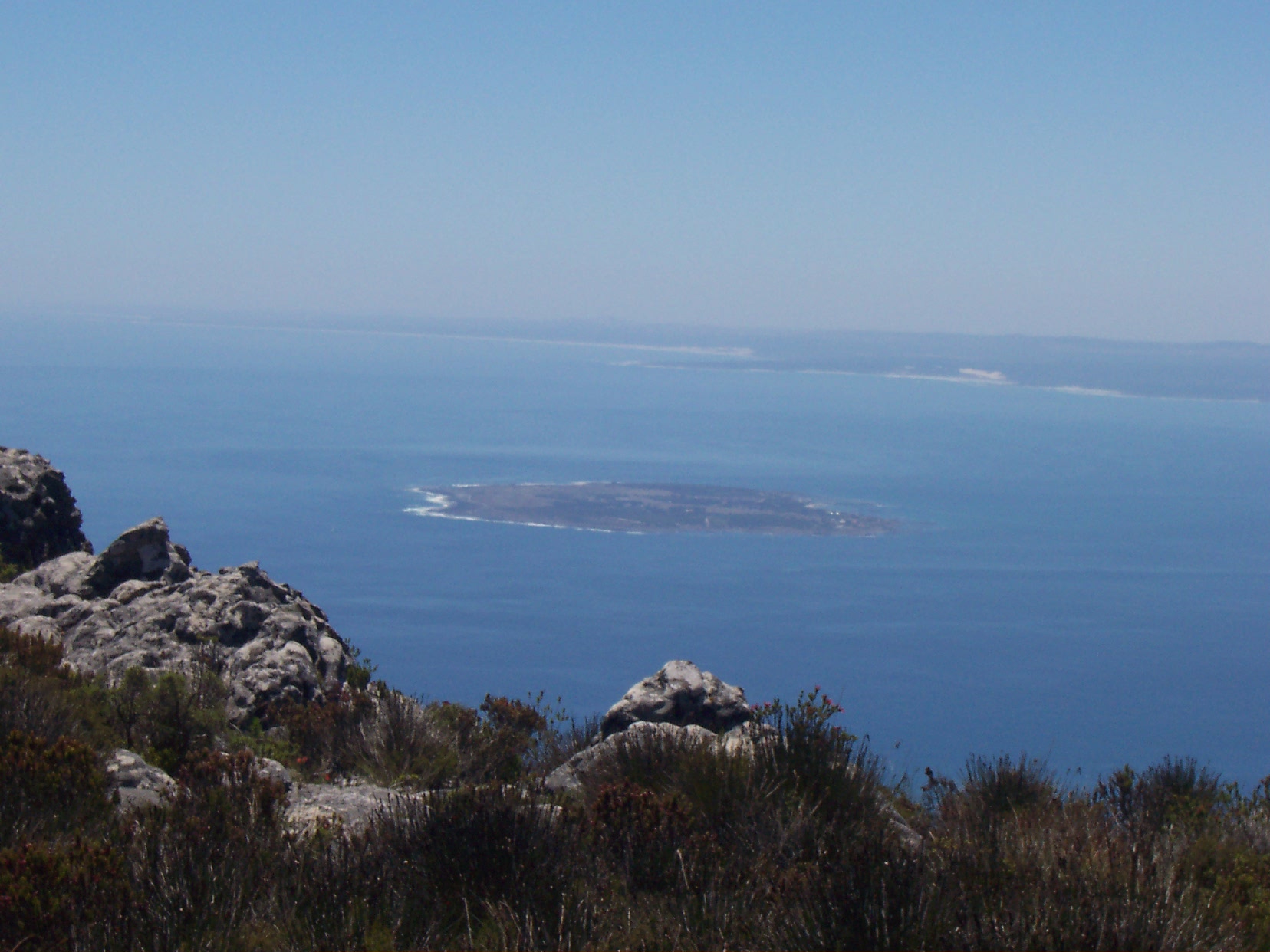 Robben island as viewed from Table Moutain / South Africa, Cape Town.