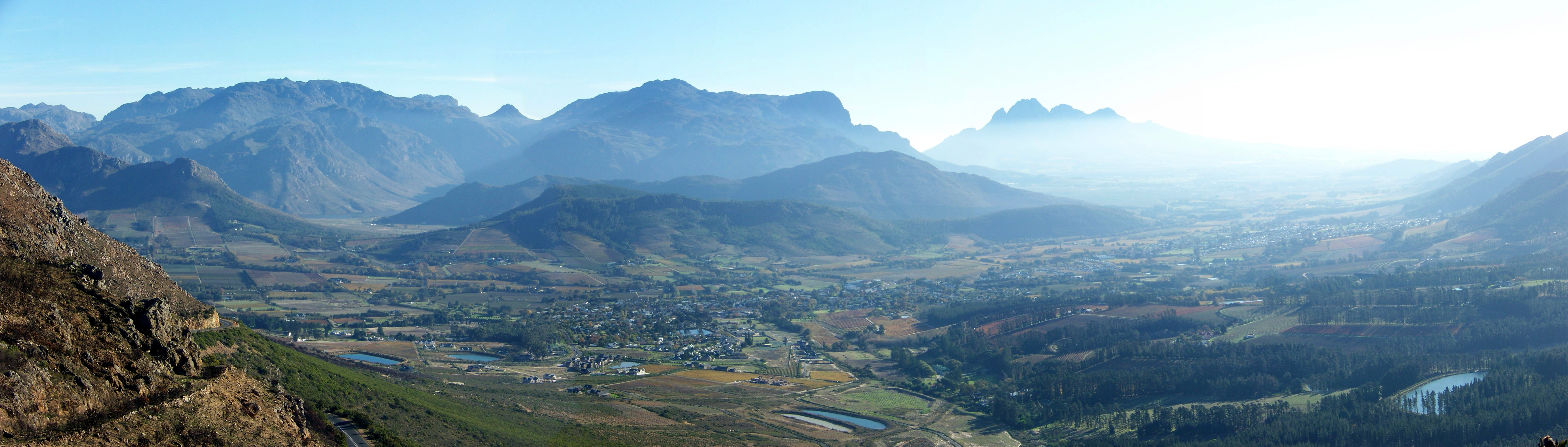 View of Franschhoek and the Berg River Valley as viewed from Franschhoek Pass