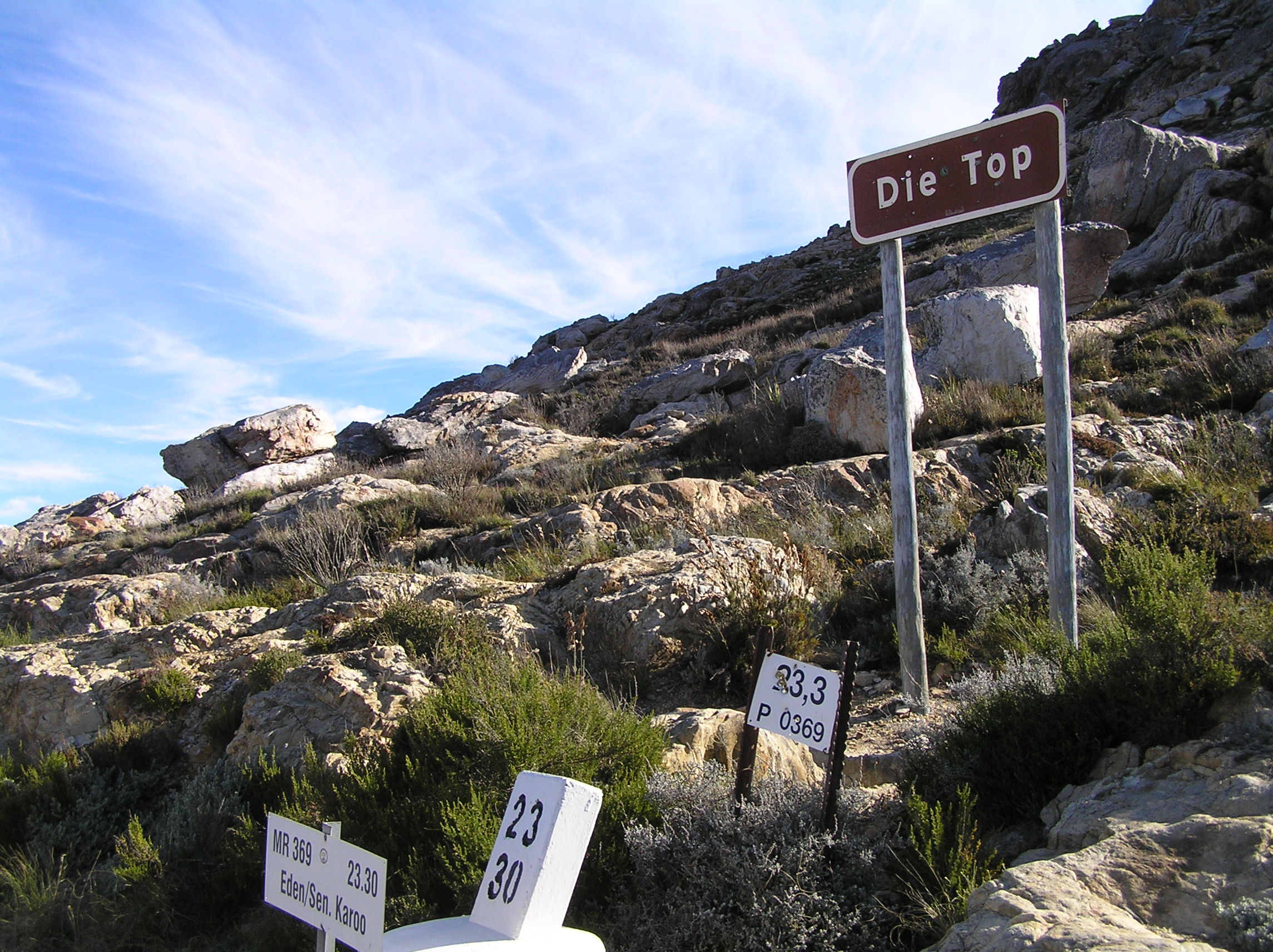 Sign at the top of the Swartberg Pass - South Africa 
Lat 33:31:18S Long 22:03:04E