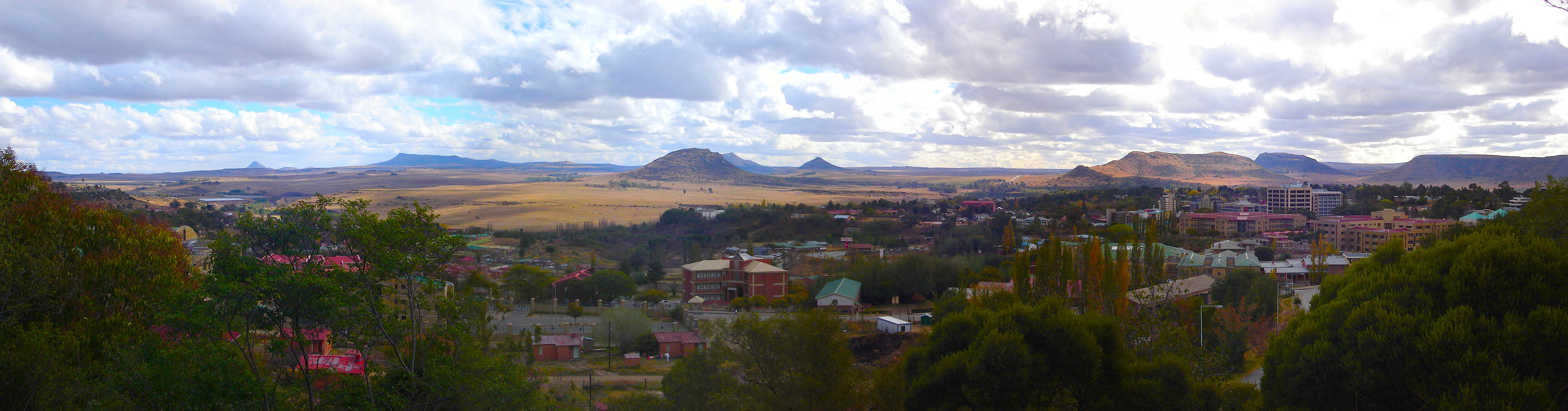 This is a picture from Maseru, Lesotho, looking towards its border with South Africa. On the right you can see downtown Maseru.