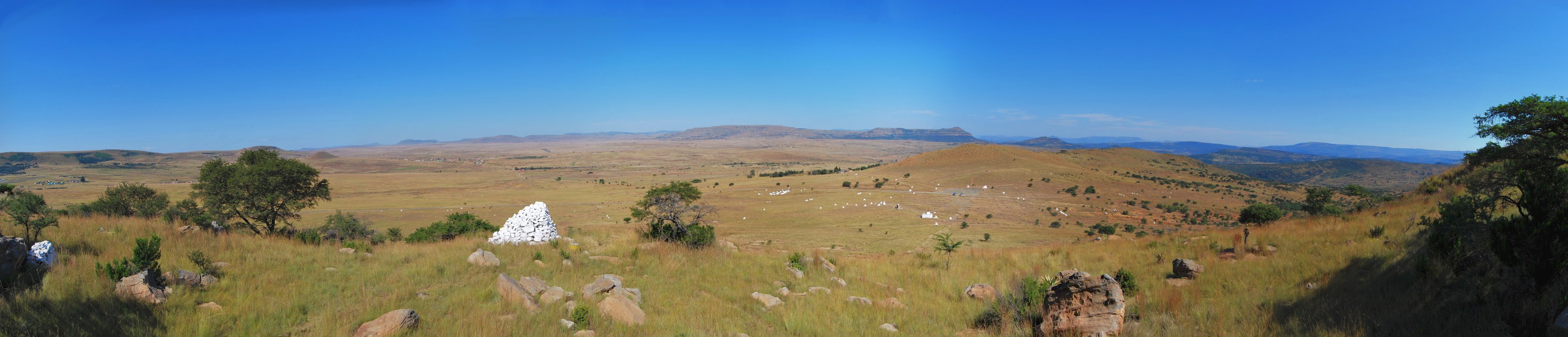 This a panoramic photo of the Isandlwana Battlefield taken from the Isandlwana hill