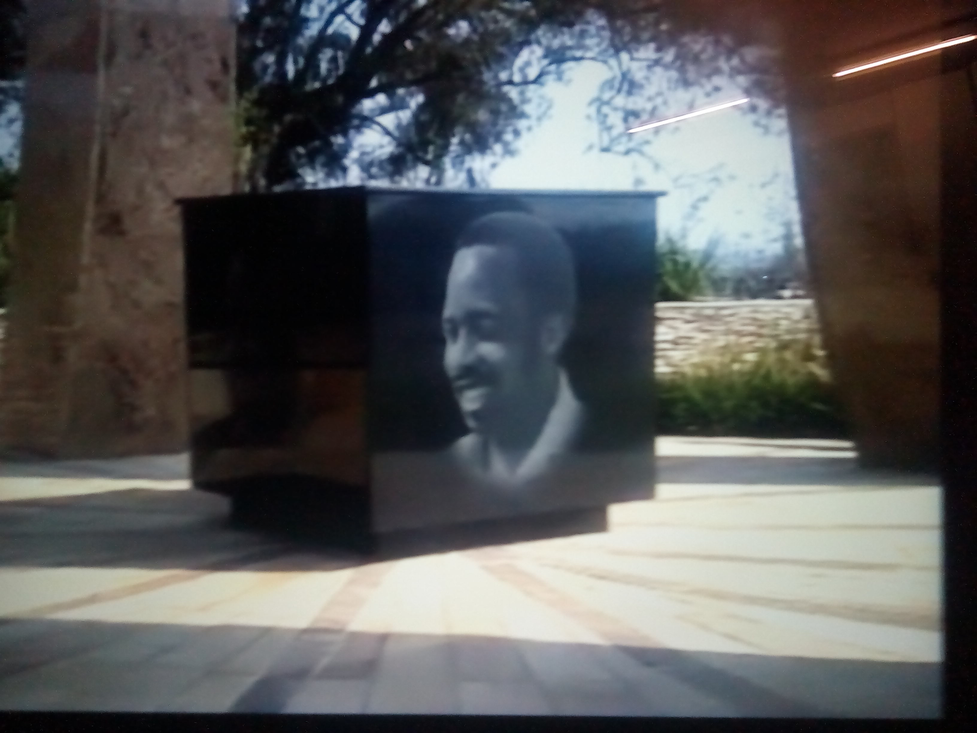 This is part of the Chris Hani Monument. It is located in the Thomas Nkobi Memorial Garden in Boksburg, Gauteng, South Africa. This site, which includes his grave, the memorial, and a "Walk of Remembrance," was declared a national heritage site in 2017.