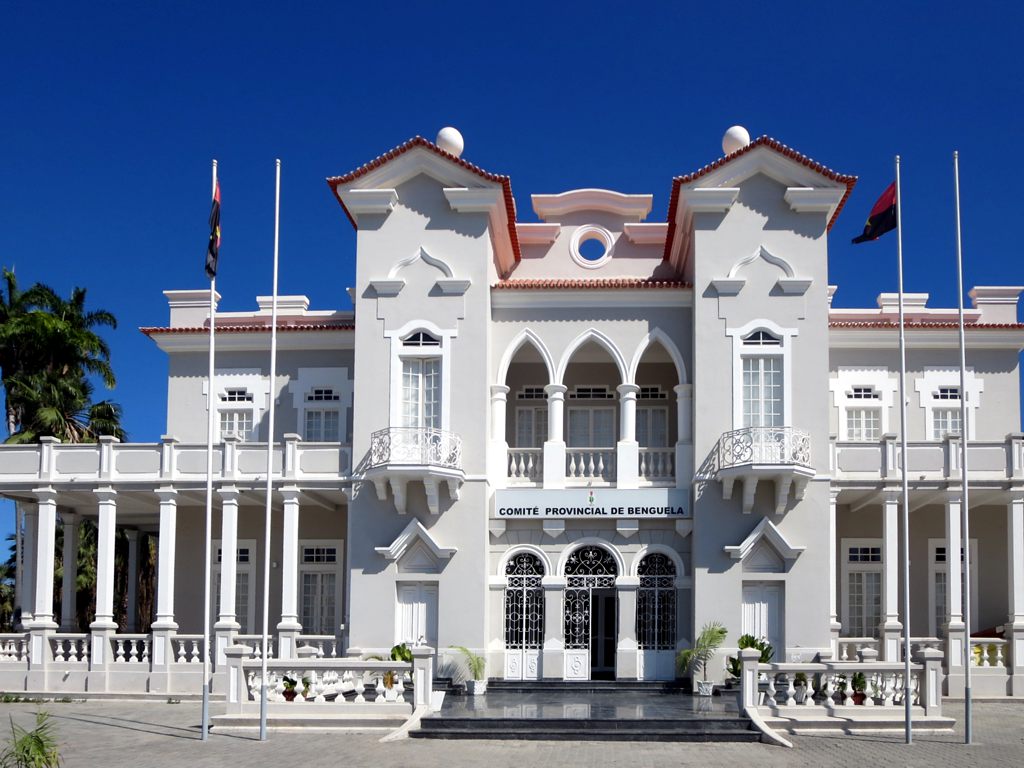 The Palacio das Bolas in Benguela is the provincial headquarters of Angola's ruling MPLA. The building gets its name from the cannon balls on the roof.