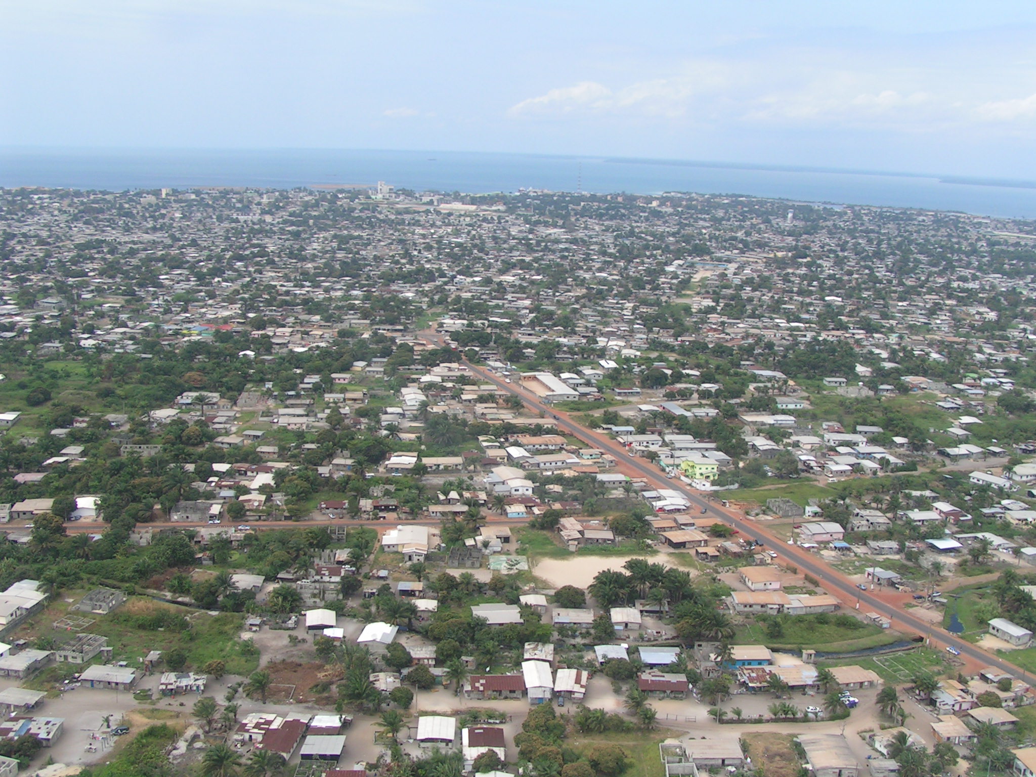 Port-Gentil, Gabon as viewed from helicopter above town.