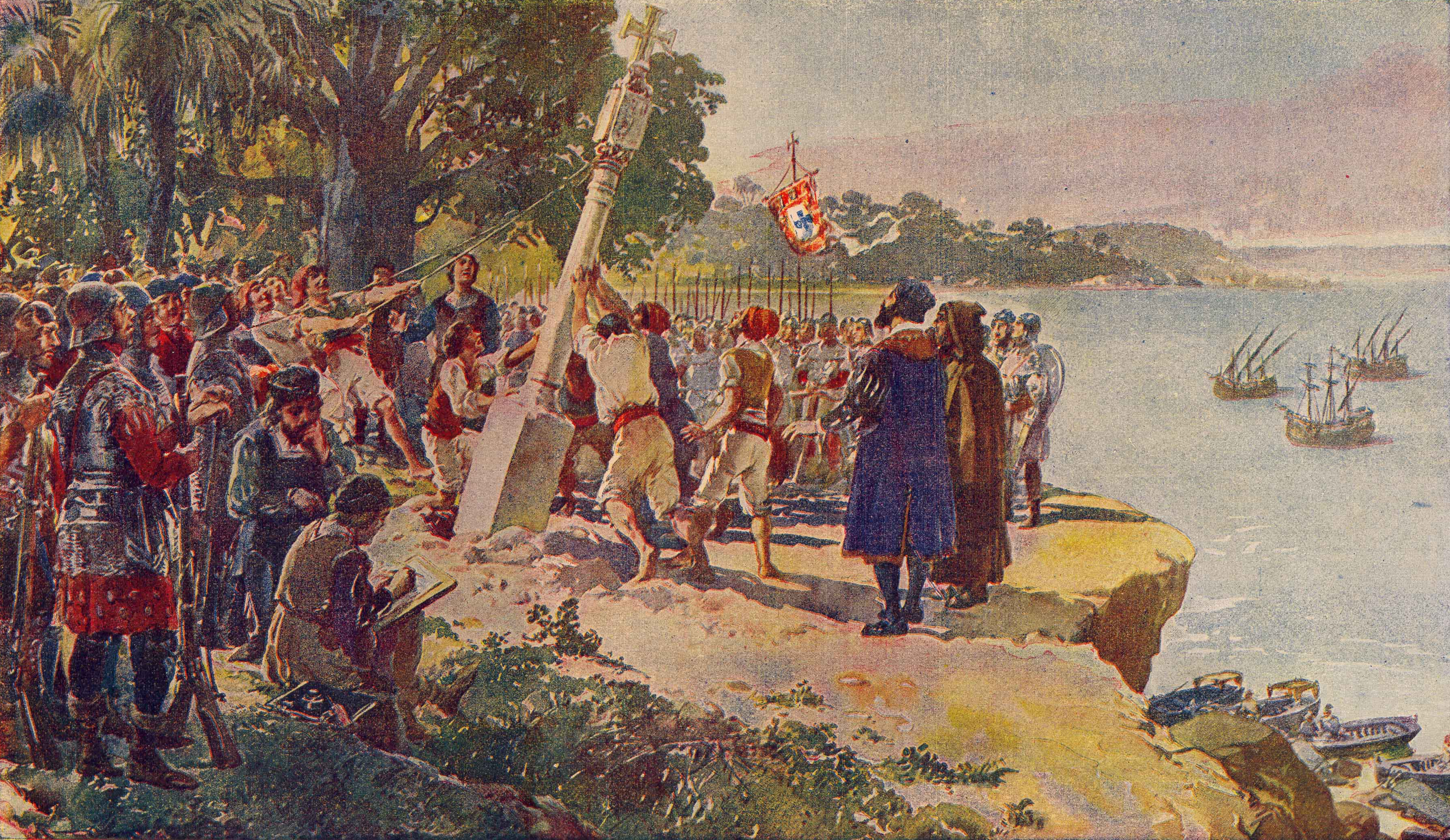"Padrão, erected by the Portuguese on the Mouth of the Zaire River", by Roque Gameiro, in Quadros da História de Portugal ("Pictures of the History of Portugal", 1917).