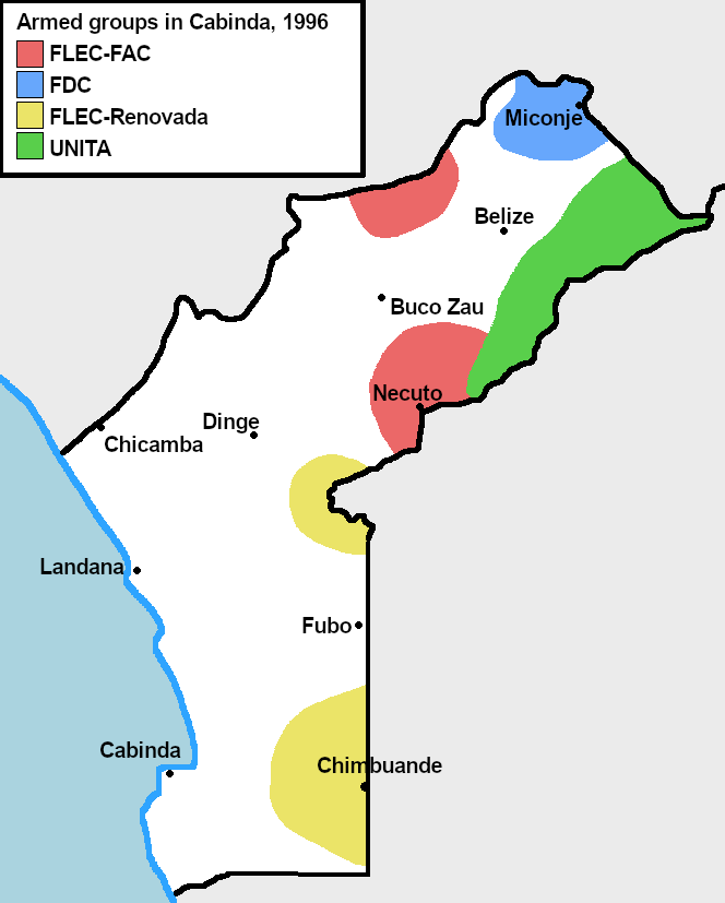 Map of armed groups in Cabinda in January 1996