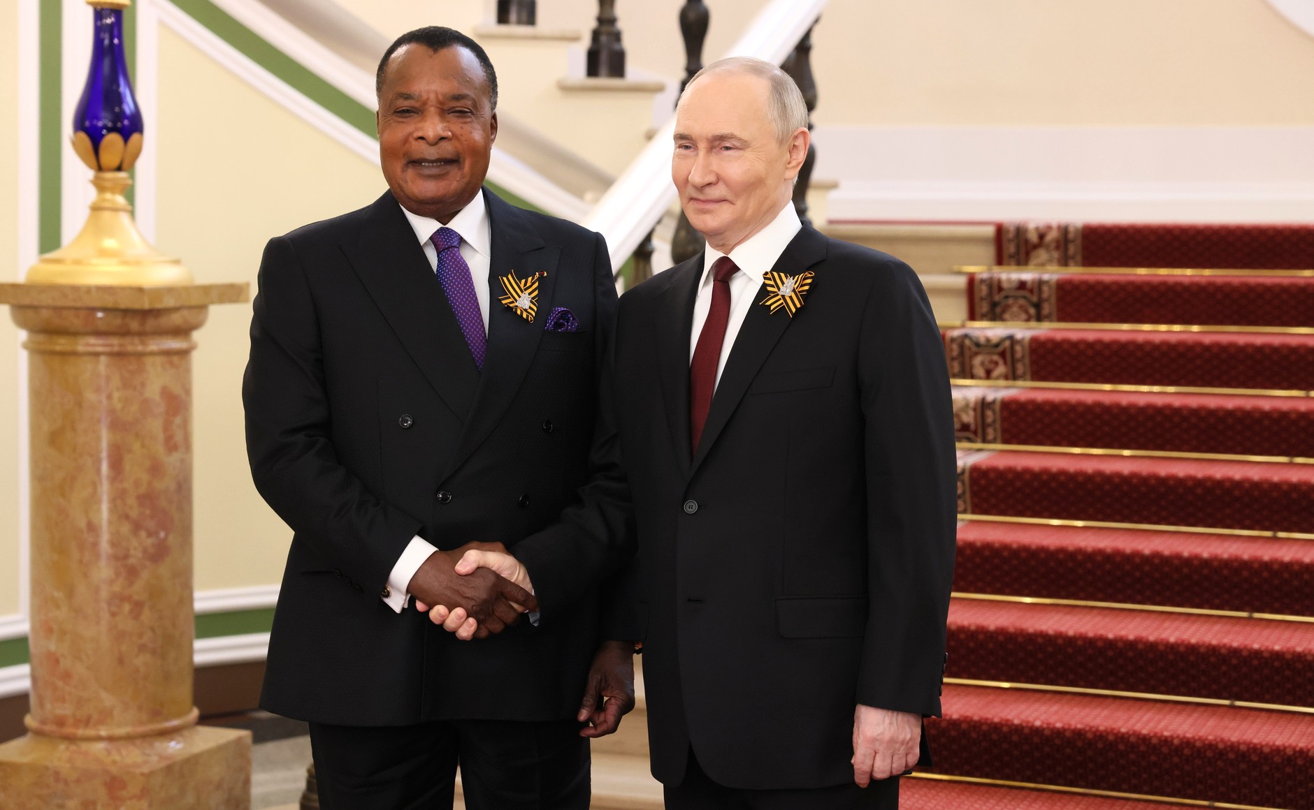 President of Russia Vladimir Putin and President of the Republic of Congo Denis Sassou Nguesso, 9 May 2025