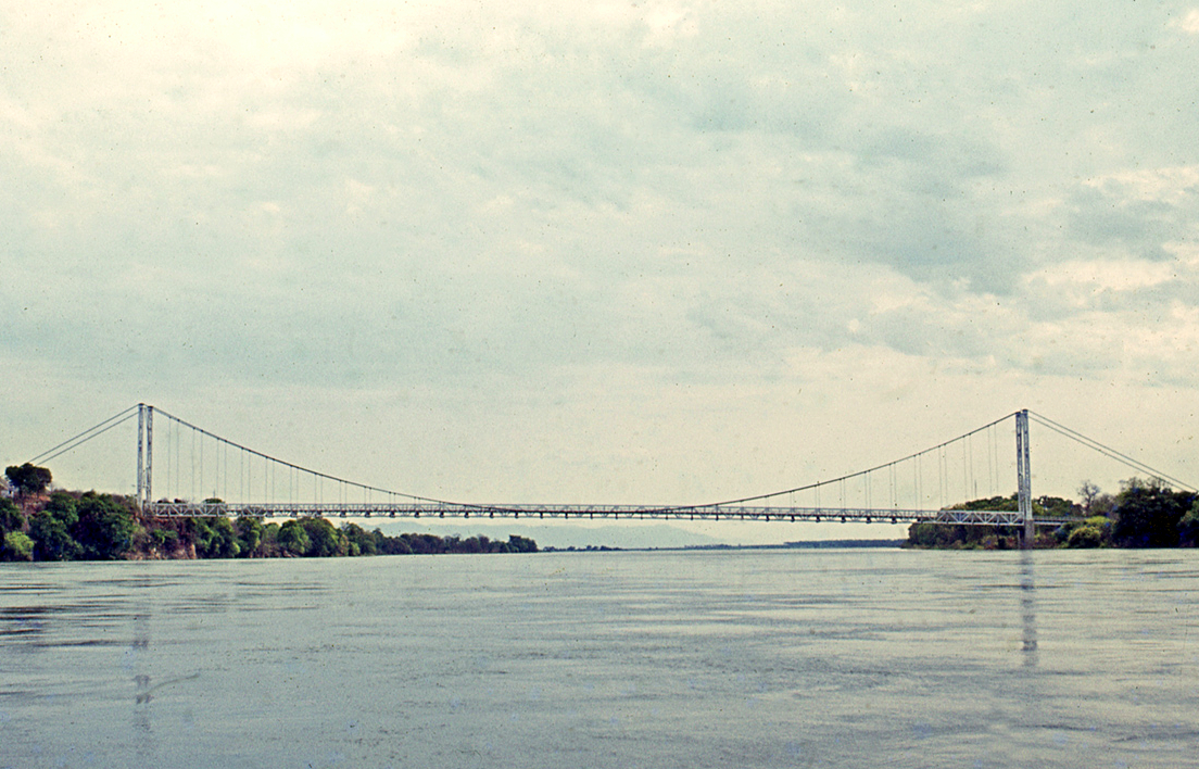 The Otto Beit Bridge (Chirundu Bridge) over the Zambezi River between Zambia and Zimbabwe