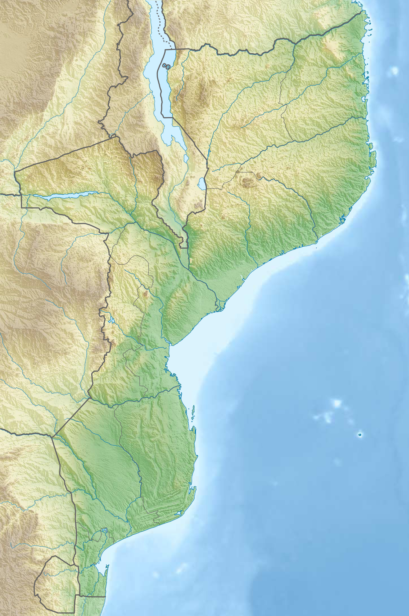 Physical location map of Mozambique