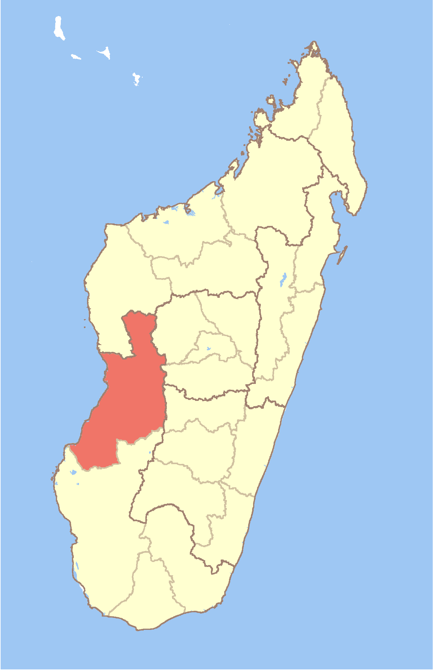 Map of Madagascar with Menabe region highlighted
