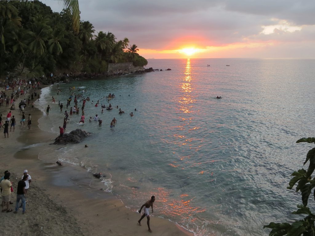 The Sun sets over the remote Indian Ocean island of Anjouan, Union of the Comoros.