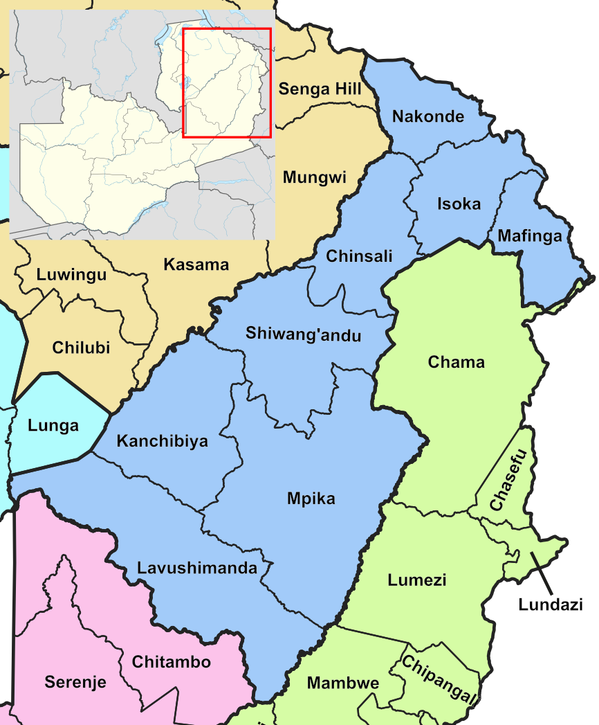 Locator maps of districts in Muchinga Provice, Zambia