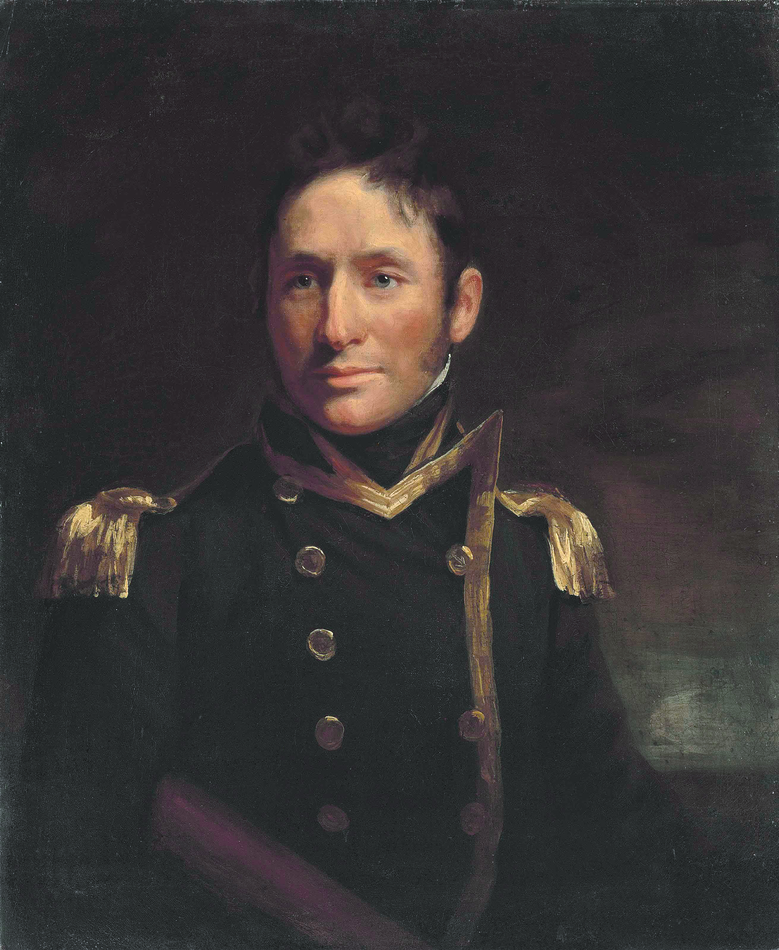 PORTRAIT OF CAPTAIN PHILIP BEAVER R.N (1766 - 1813) in naval full dress uniform, looking to the left.  Oil on canvas.  Size 30 x 25 inches see Philip Beaver