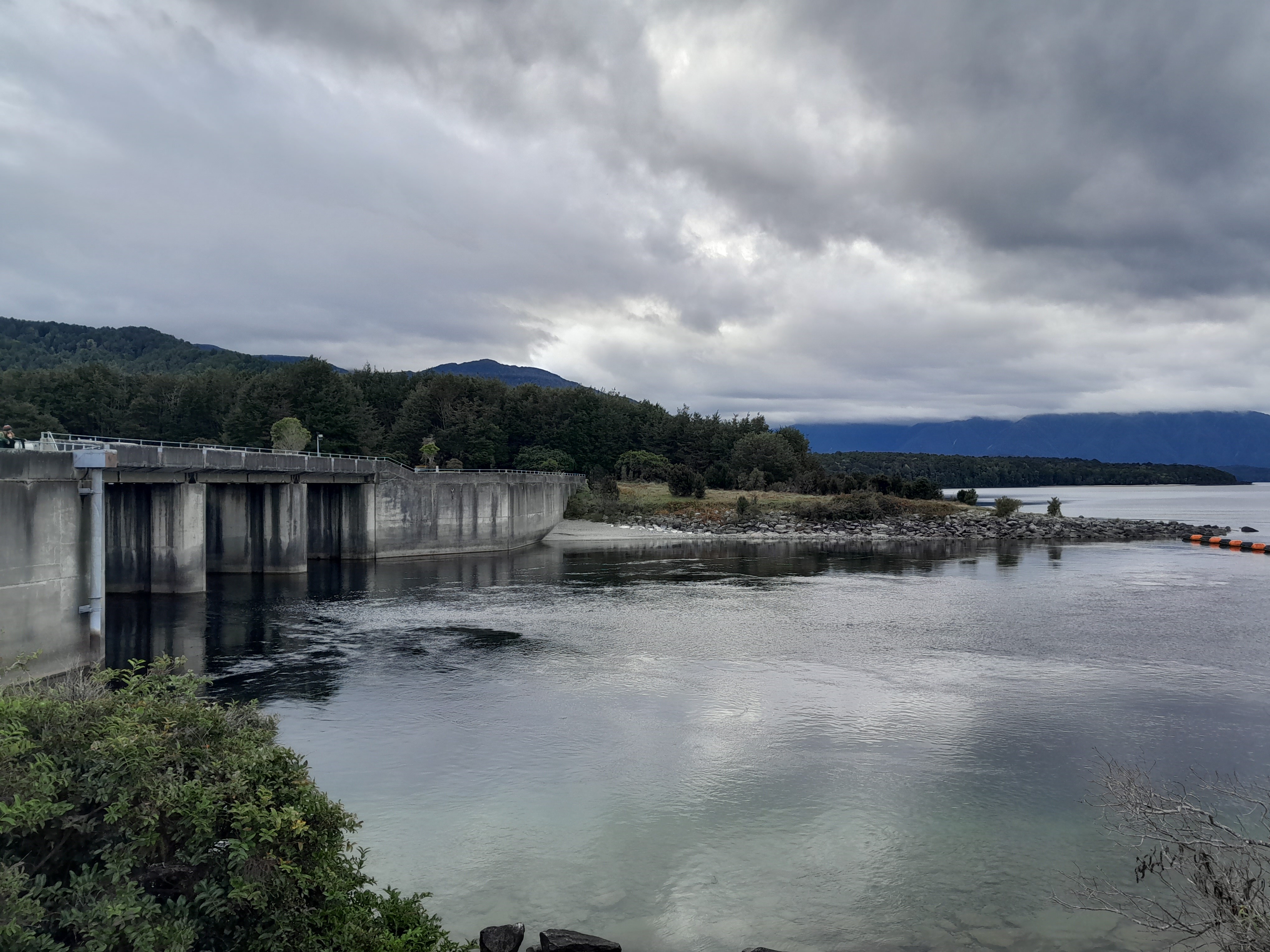 The Lake Te Anau control gates which control the flow of water from Lake Te Anau into the Waiau river.