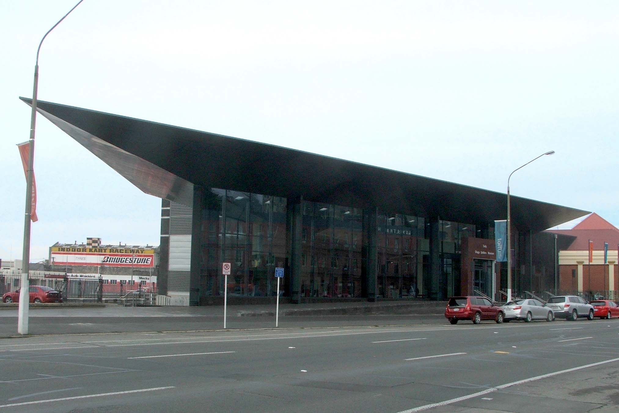 The 2012 entrance wing to Dunedin, New Zealand's Toitū Otago Settlers Museum. The wing houses the museum's cafe, shop, and reception area.