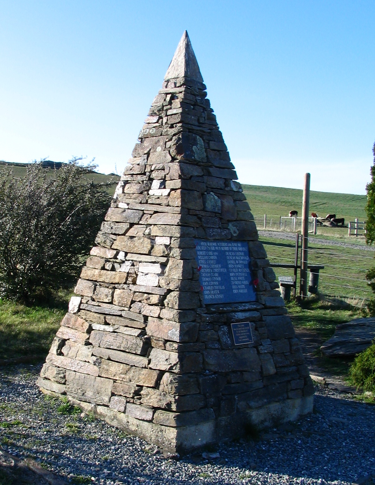 Cairn to the victims of the Hyde railway disaster, near Hyde, Otago, New Zealand.