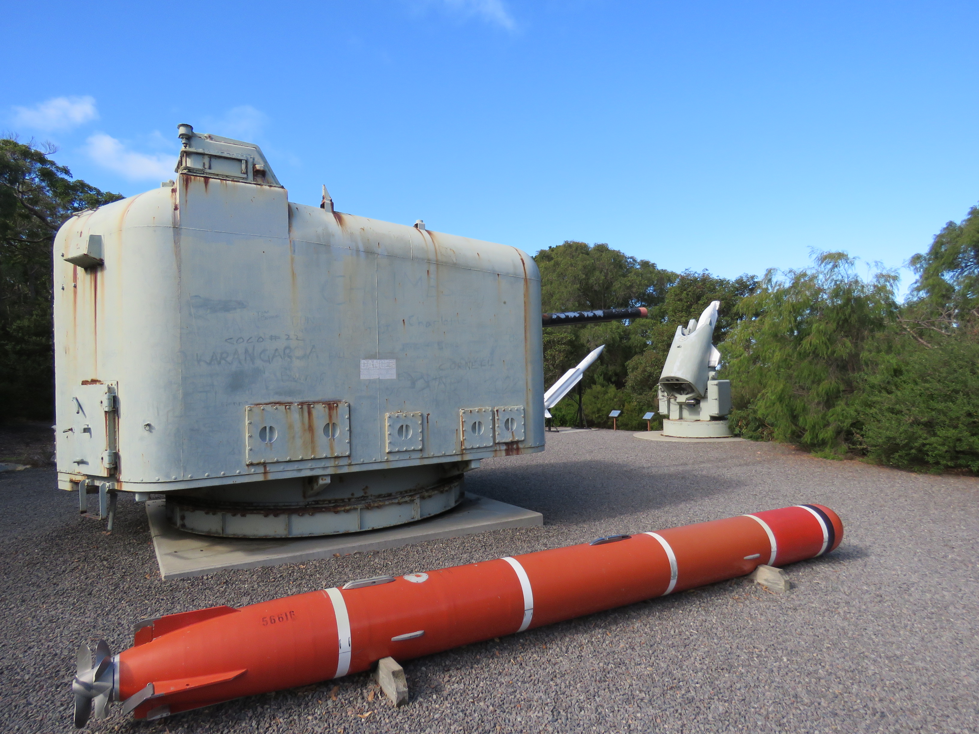 A QF 4.5-inch Mk I – V naval gun of the HMAS Torrens (DE 53) on display at Princess Royal Fortress, Albany, Western Australia.