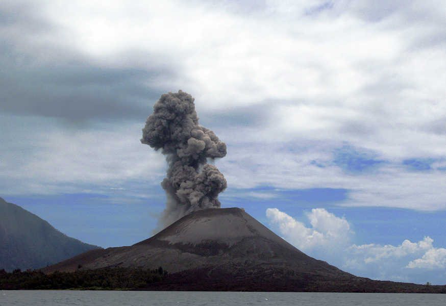 Anak Krakatoa or Anak Krakatau or Anak Krakatao is a volcanic island in the Sunda Strait between Java and Sumatra in Indonesia
