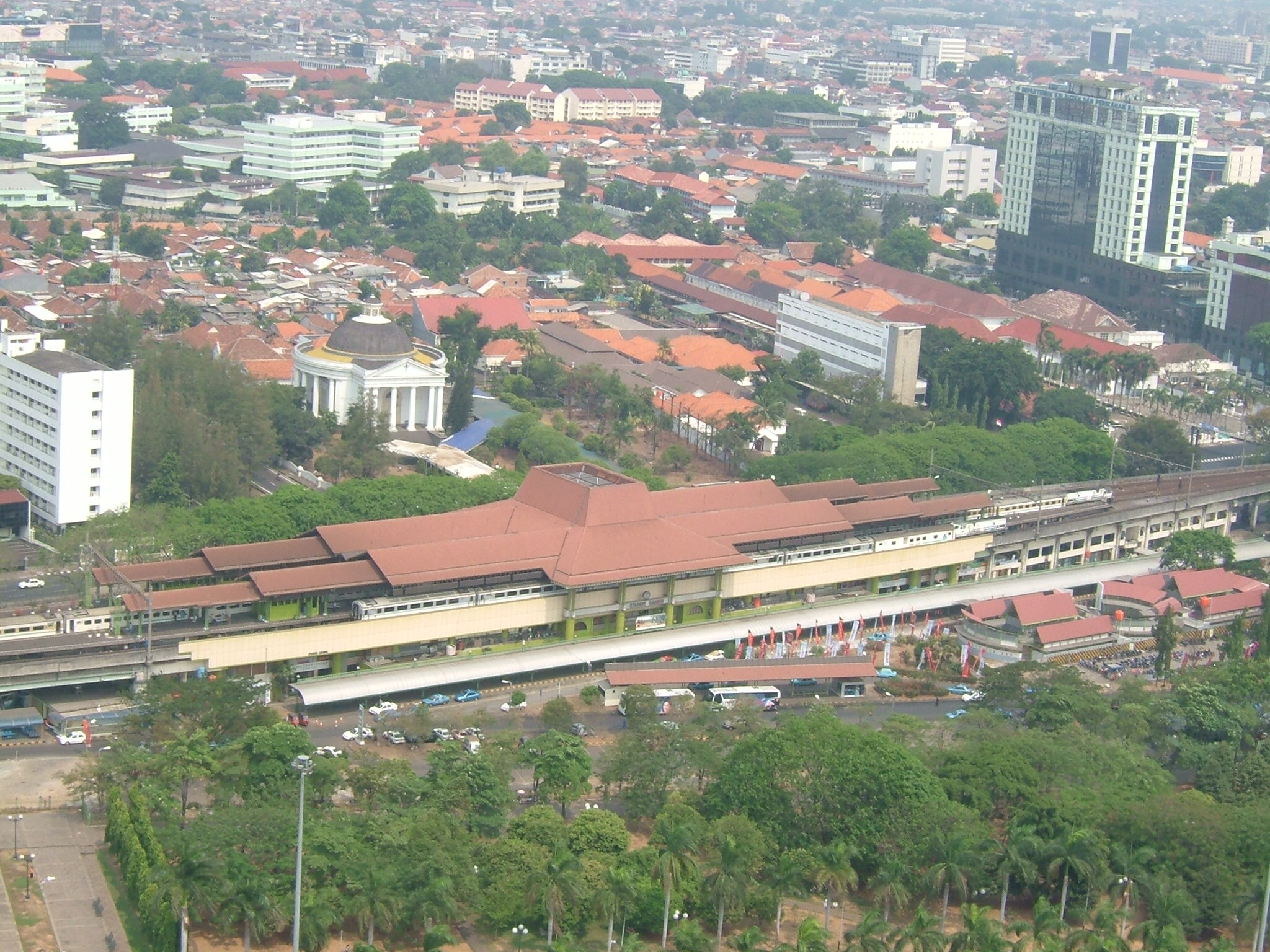 Gambir Station, Jakarta, Indonesia. Picture taken from Jakarta National Monument (Monas).
