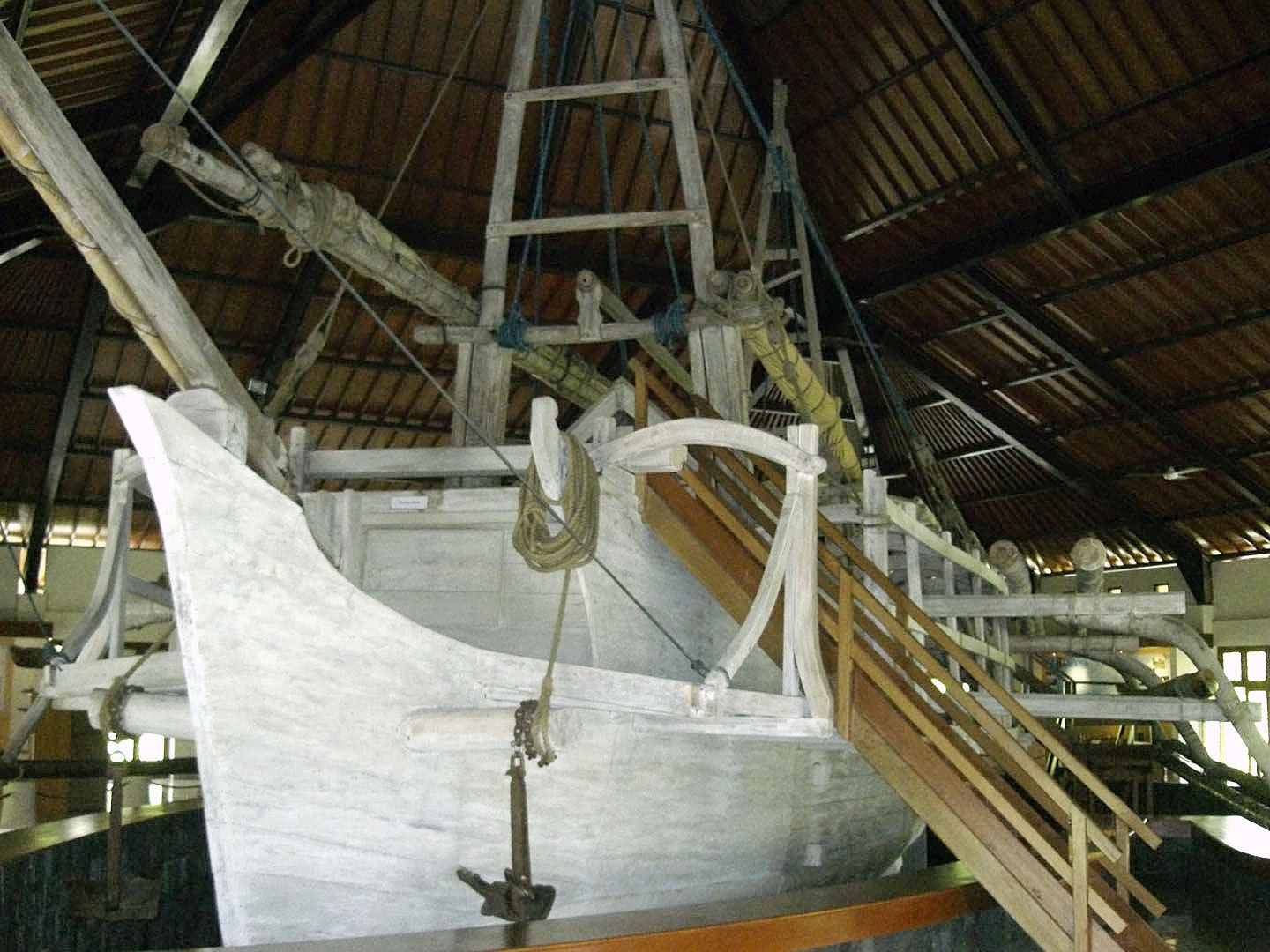 The full scale reconstruction of ancient vessel depicted on 8th century Borobudur bas reliefs. The ship is named Samudra Raksa (defender of seas) become the centerpiece of Samudra Raksa museum in Borobudur Archaeological park, Central Java, Indonesia. The ship had successfully undergone the voyage "Borobudur Ship Expedition" from Jakarta, Indonesia to Accra, Ghana, West Coast of Africa, in 2003-2004.