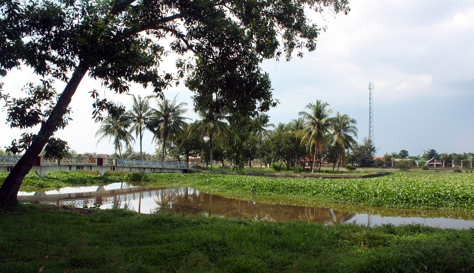 Pulau Cempaka, an artificial island measured 40 x 40 metres in the center of a square pond. Srivijaya Archaeological Park, Palembang, South Sumatra, Indonesia.