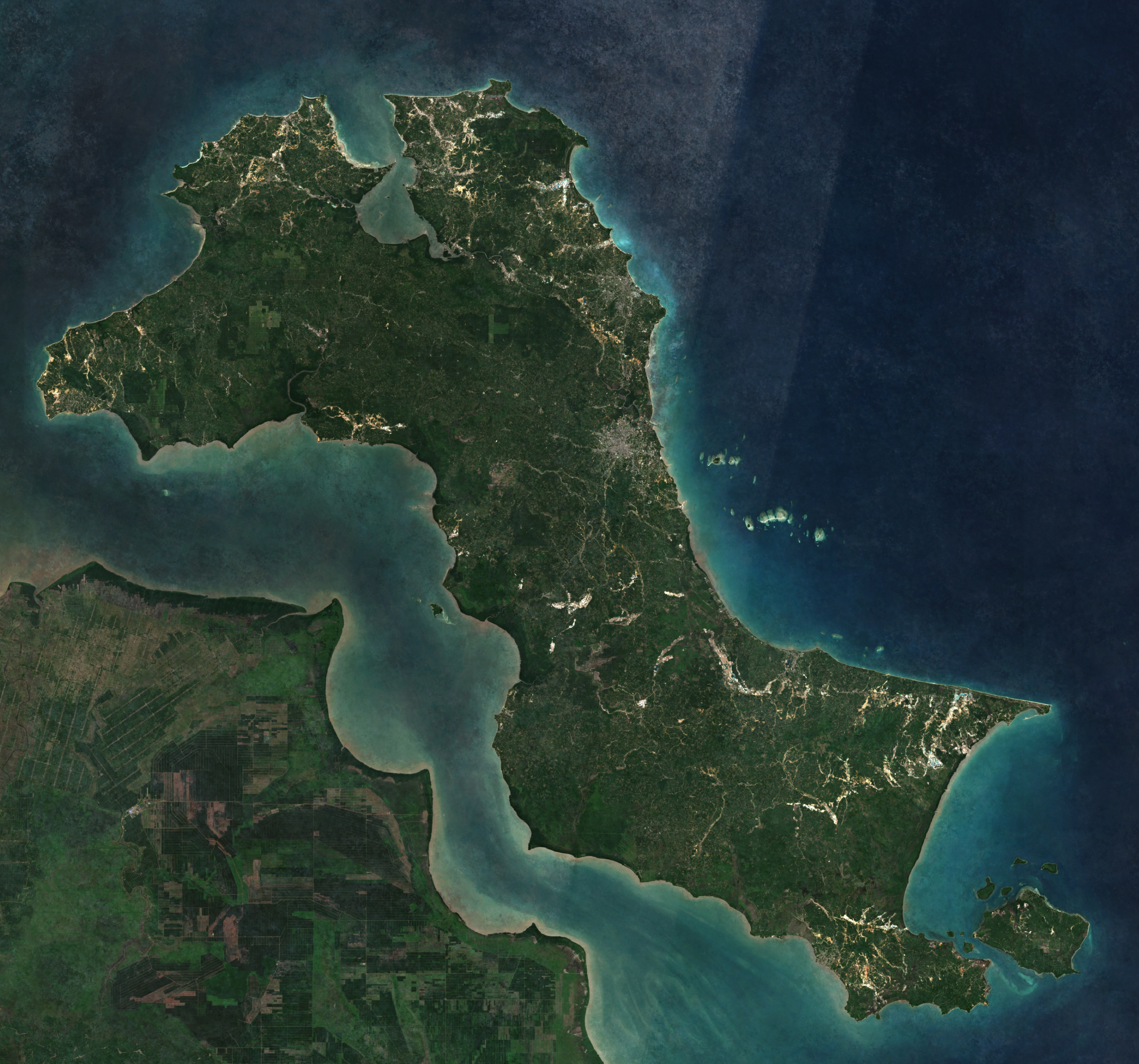 A cloud-free composite satellite image of Bangka Island utilising ESA Sentinel-2 satellite imagery captured over the 2022 and processed using Google Earth Engine.