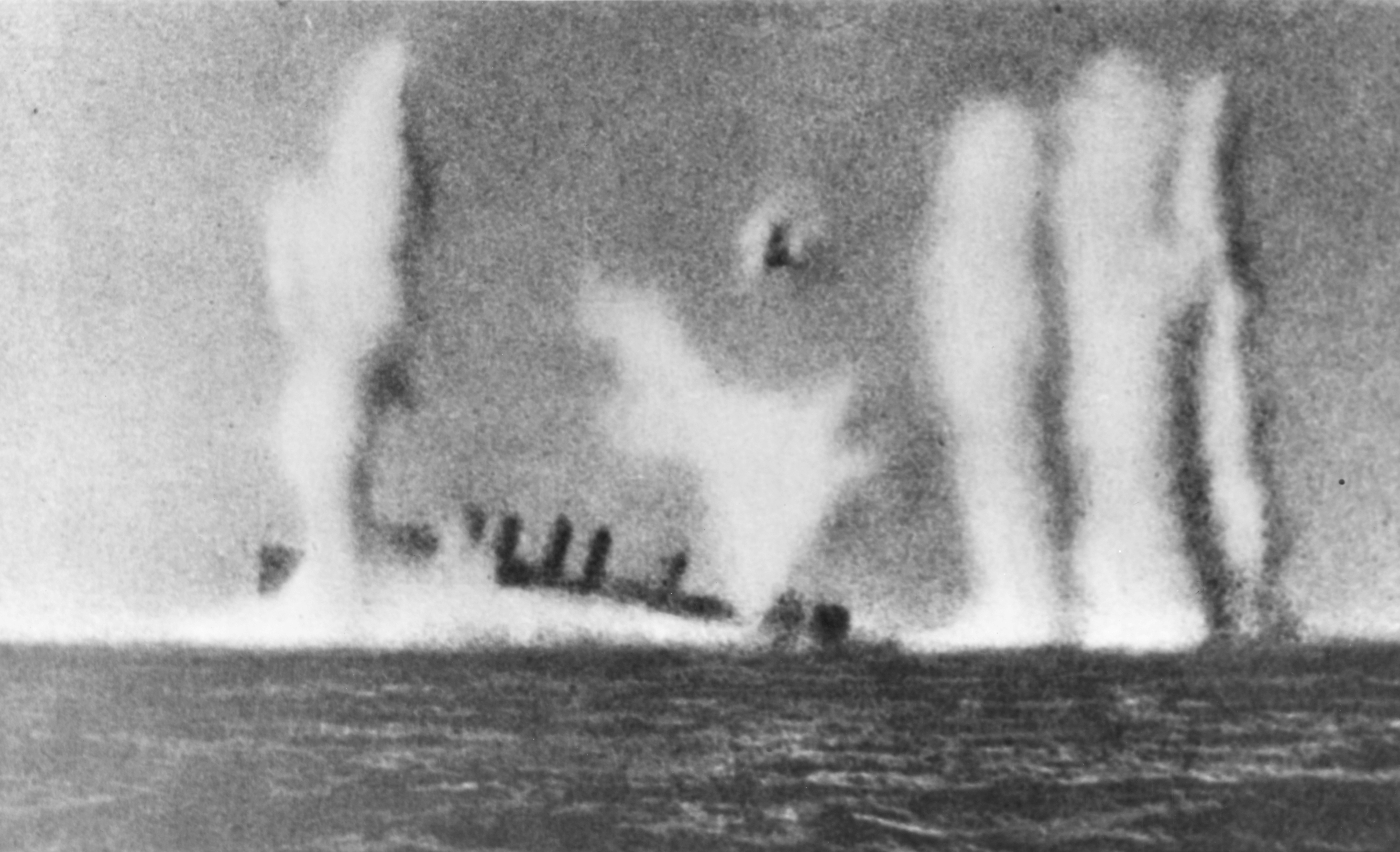 The U.S. Navy Clemson-class destroyer USS Edsall (DD-219) (misidentified as "HMS Pope") being sunk on 1 March 1942 south of Java. Imperial Japanese Navy warships, including battleships Kirishima and Hiei, resumed firing on the immobilized Edsall near Java on 1 March 1942 after the destroyer has been heavily damaged by carrier dive bombers. The destroyer sank moments later. A Japanese camera-man, probably on the cruiser Tone, filmed about 90 seconds of her destruction. A single frame from a film recorded from the deck of IJN cruise Tone was used as a propaganda photo later, misidentified as "the British destroyer HMS Pope".  There was no HMS Pope. A USS Pope (DD-225) was sunk by air attack in the Second Battle of the Java Sea that same day but hundreds of miles away.
