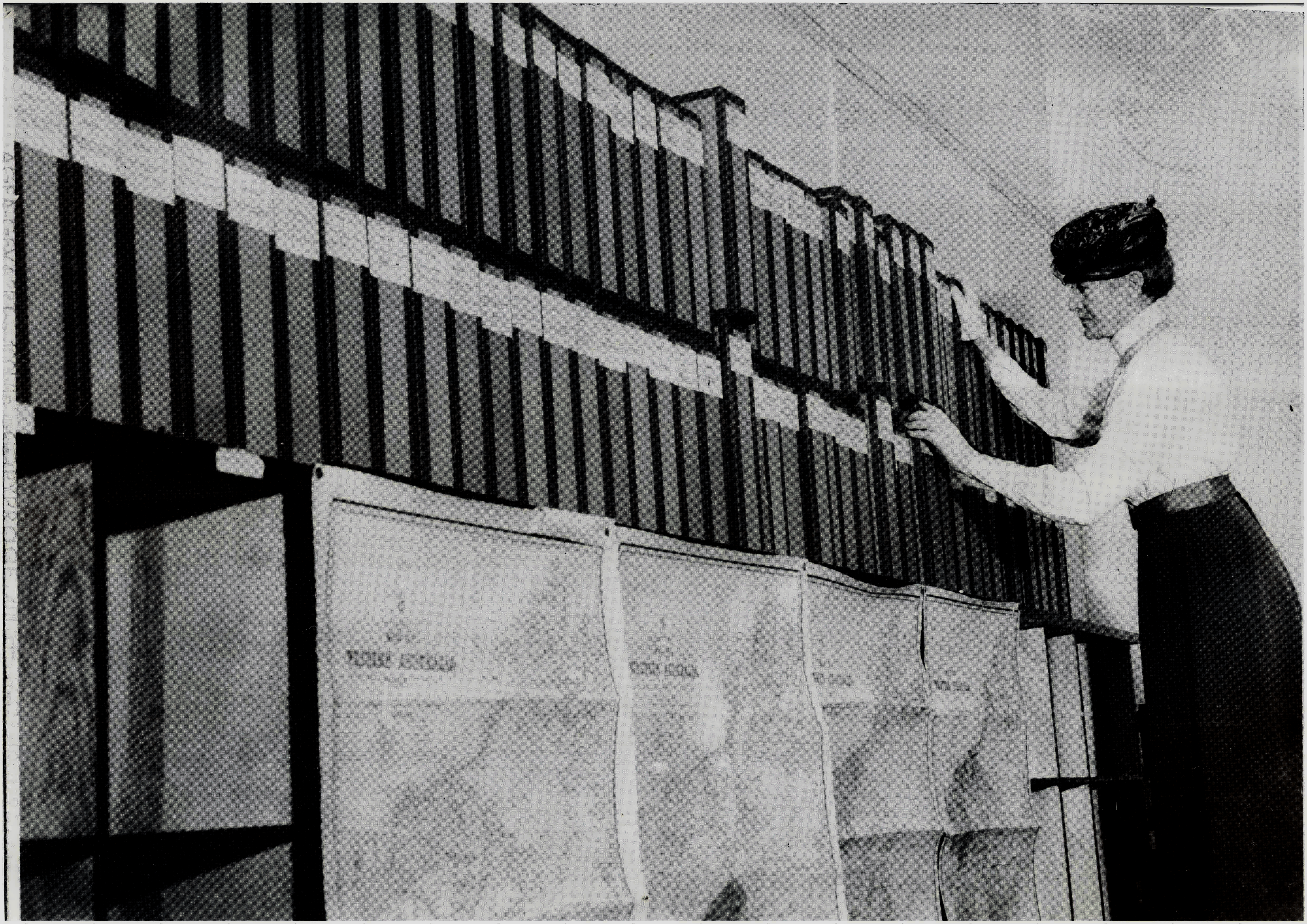Daisy Bates and her 99 folders of records before being submitted to the National Library of Australia