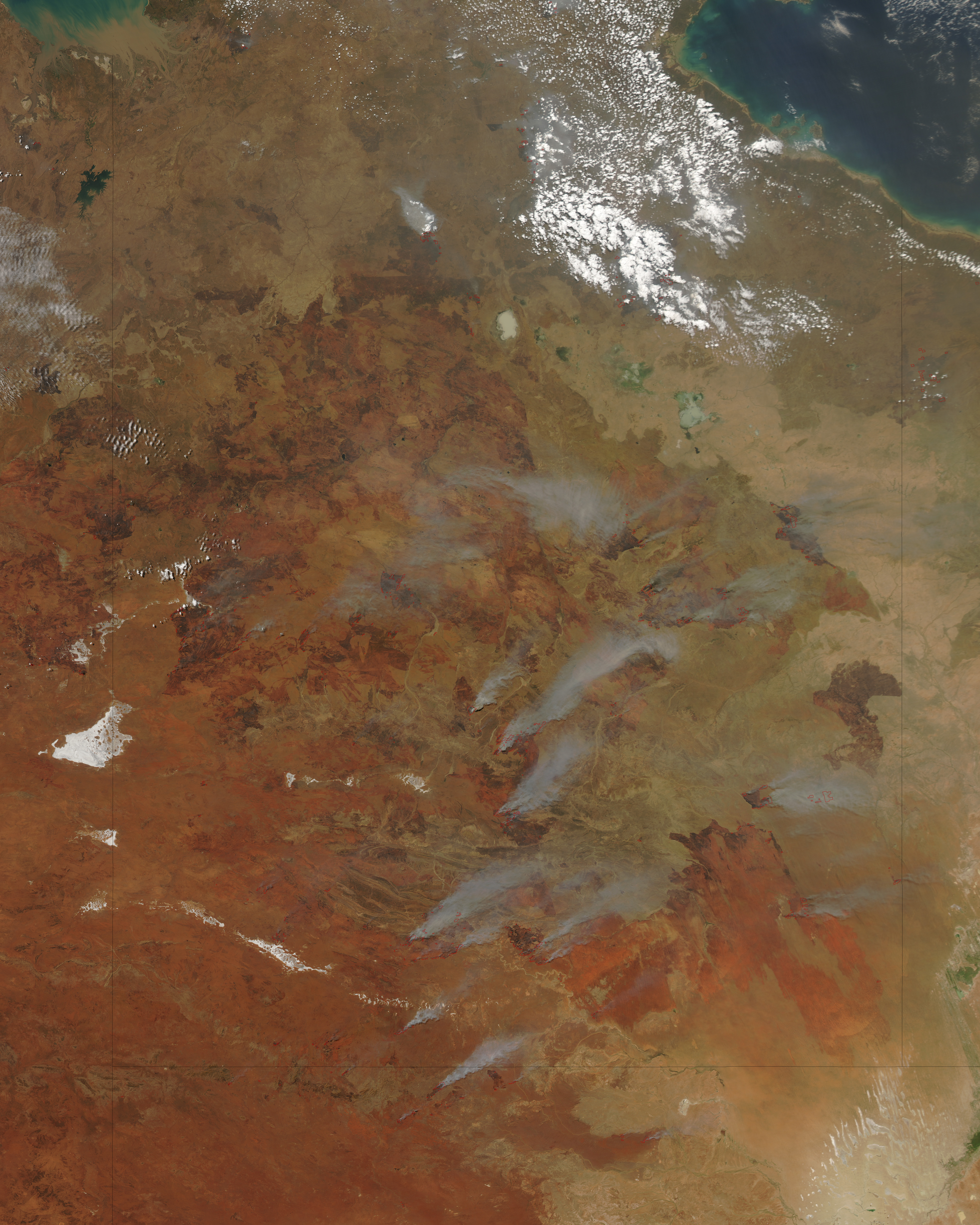 Satellite image of fire activity in central Australia.