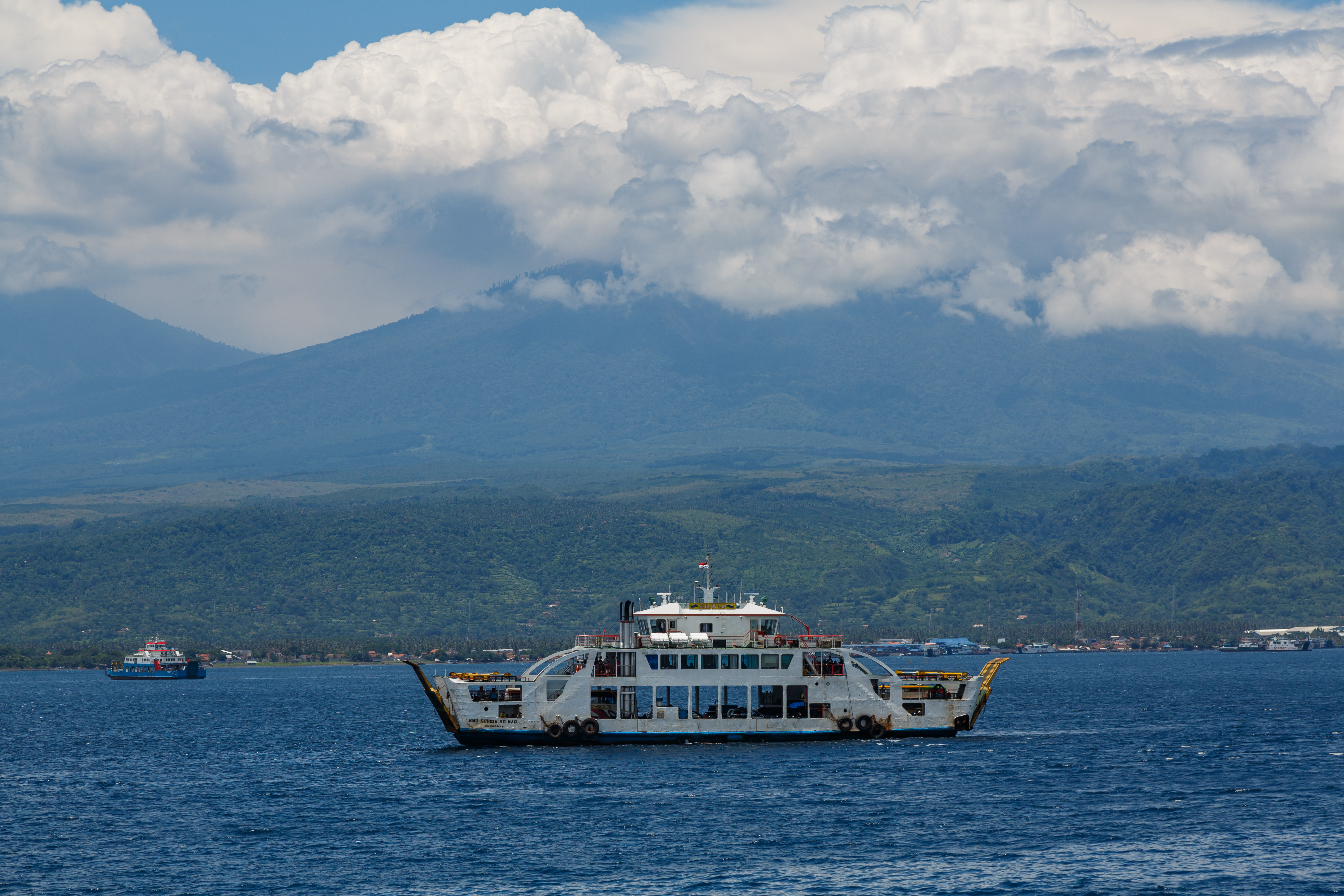 Banyuwangi. Java, Indonesia: The ferry "KMP Sereia Do Mar" in the Bali Strait between Banyuwangi and Gilimanuk
