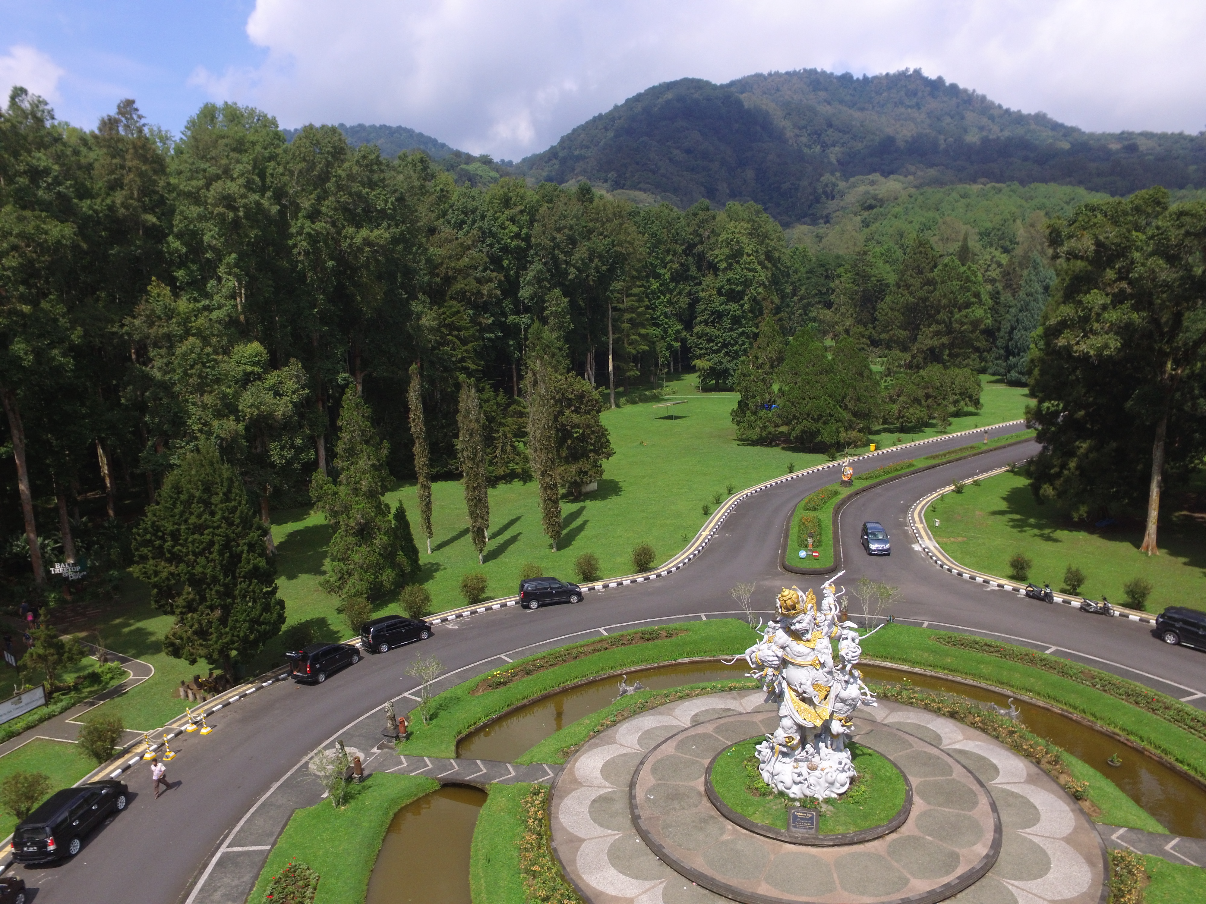 Bali Botanic Garden aerial view, nestled in the cool, mountainous region of Bedugul, central Bali. Indonesia's largest botanic garden.