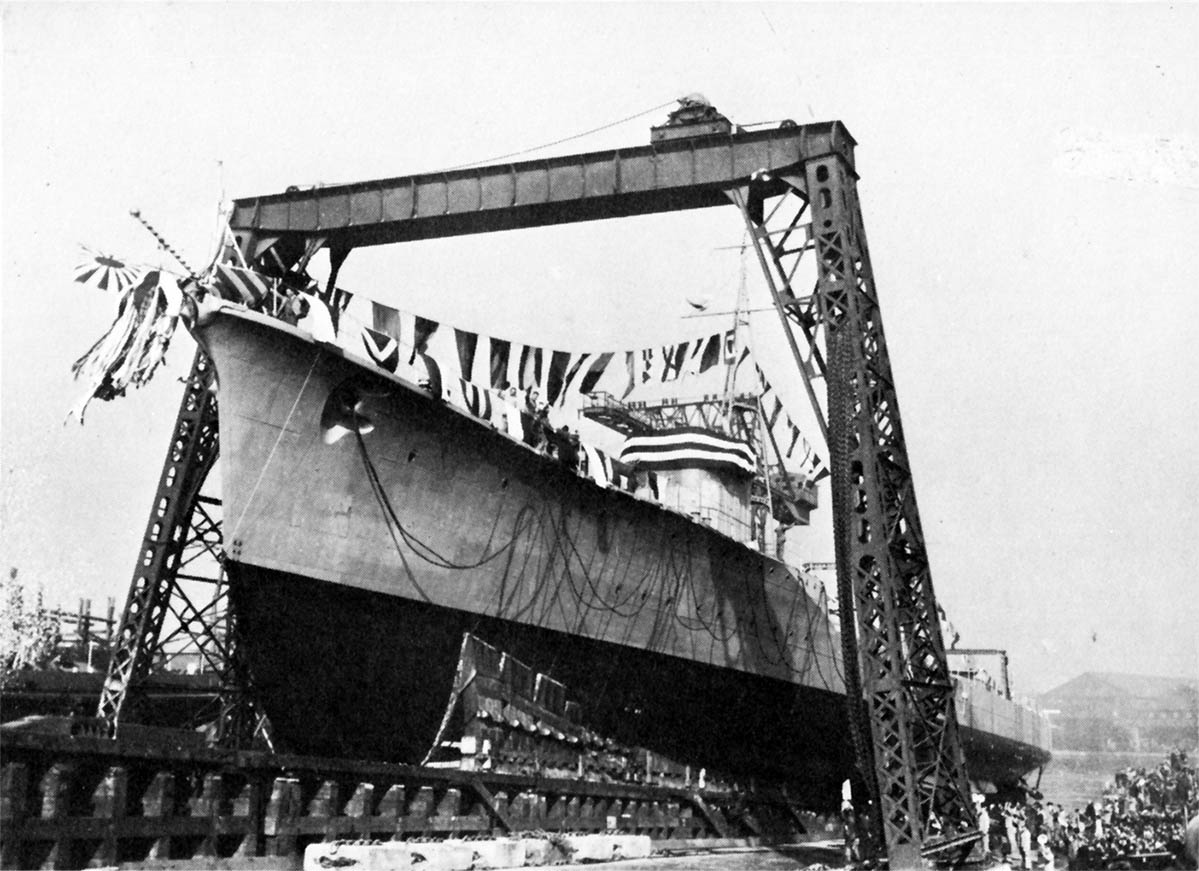 The launching of Kagerō-class destroyer Natsushio, 23 February 1939