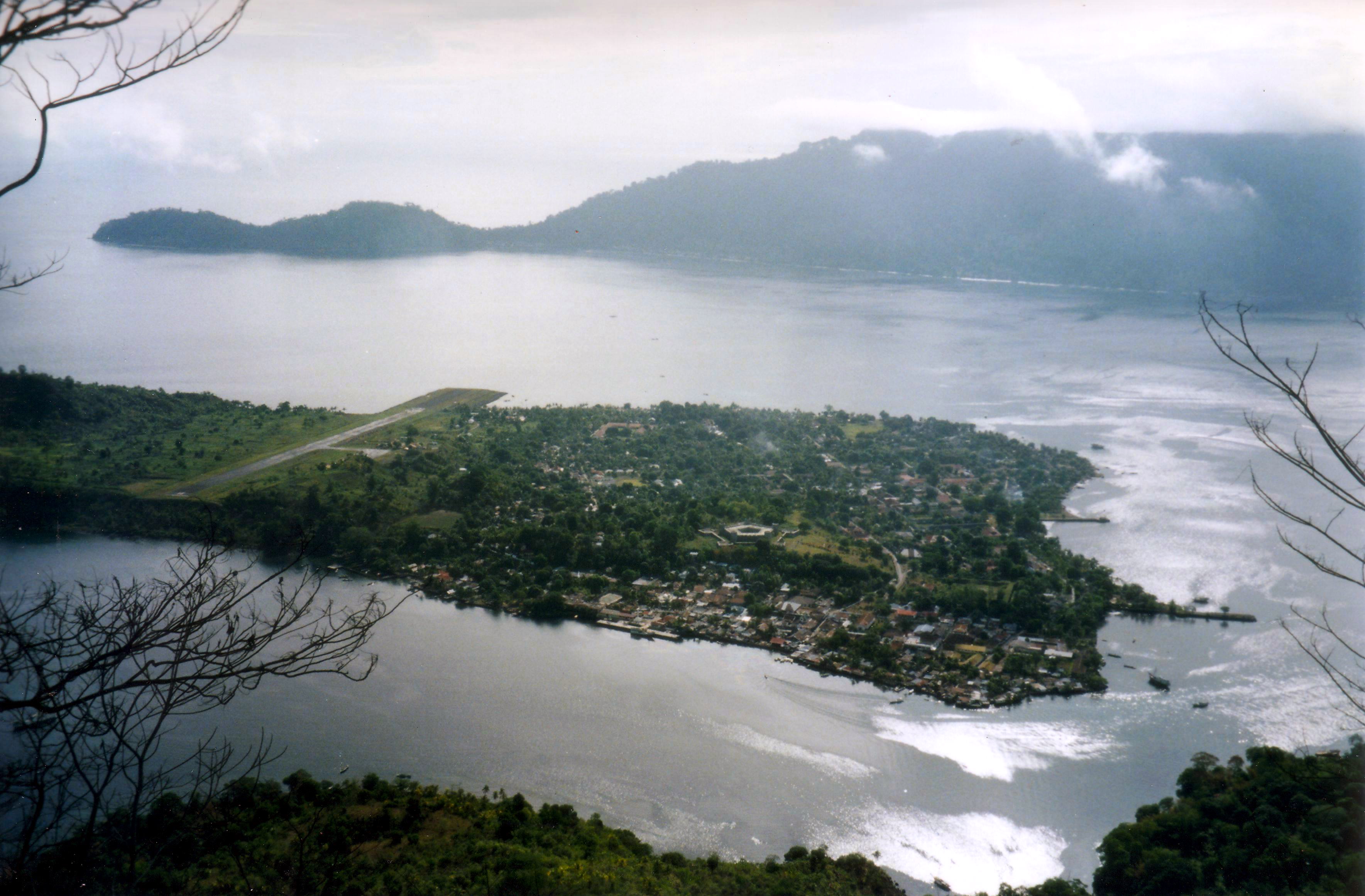The town of Banda Neira viewed from Gunung Api in the Banda Islands, Maluku, Indonesia