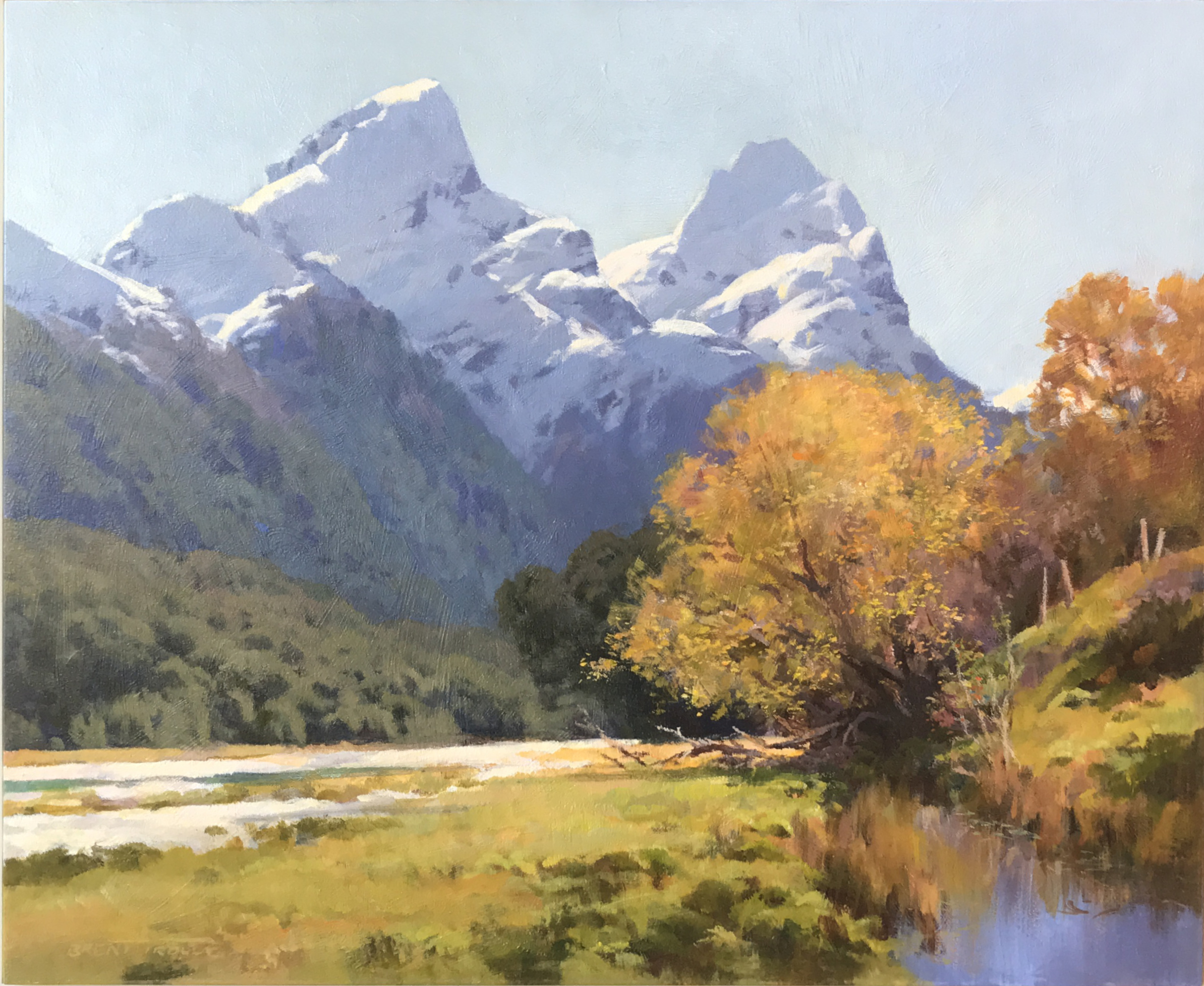 Landscape of Paradise Valley, Glenorchy, Otago, New Zealand painted by Hokitika artist Brent Trolle.