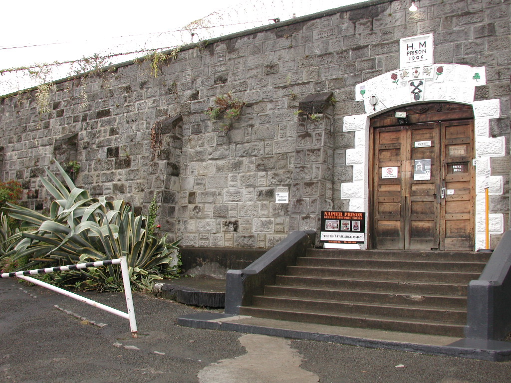 Outside wall and entrance of historic Napier Prison.