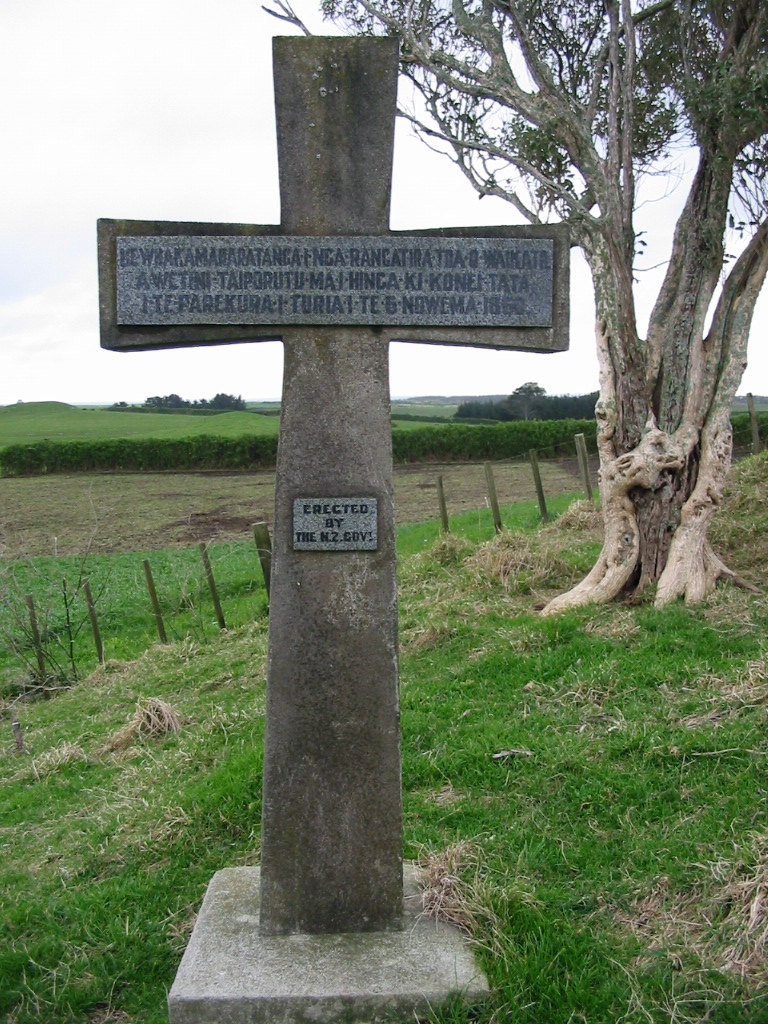 Commemorative cross at the site of the battle of Mahoetahi, Taranaki, New Zealand.