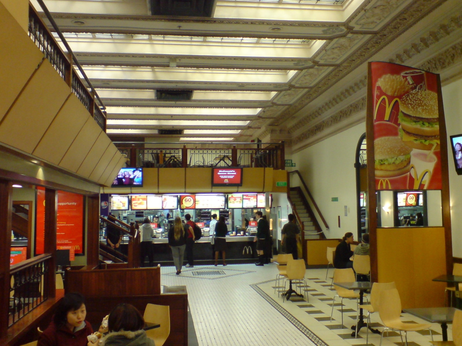 The interior of the Auckland Savings Bank Building in the Auckland CBD, New Zealand. Now containing a McDonalds, though apparently, some bank elements like the safe are still in use (as a stockroom in said case). New Zealand Historic Places Trust Register number: 4473