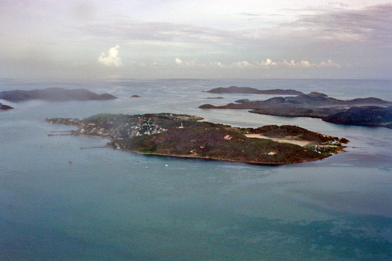 Air photograph of Thursday Island and other islands in Torres Strait, looking west from above Horn Island