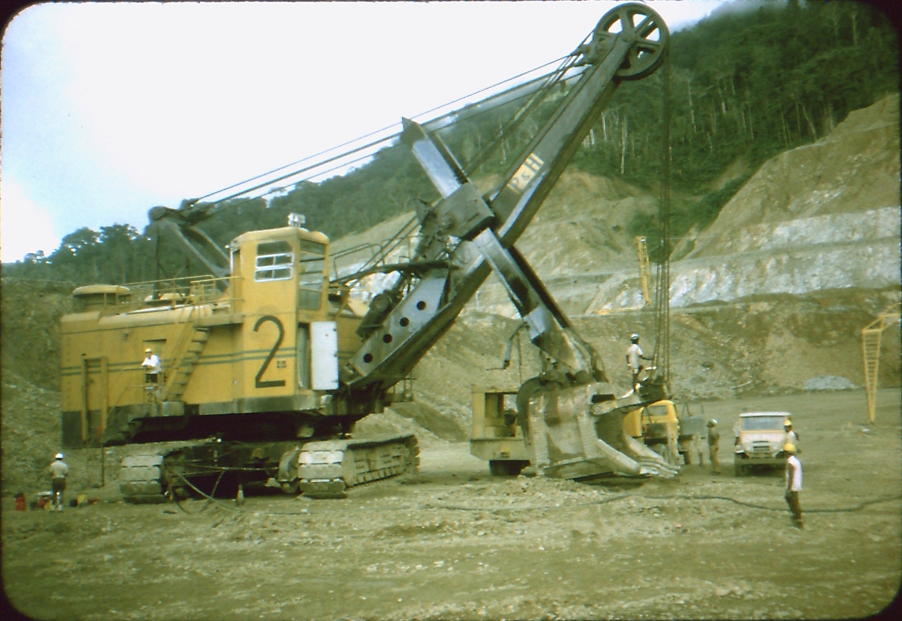 Shovel undergoing service Panguna mine overburden, Boungainville, c. 1971