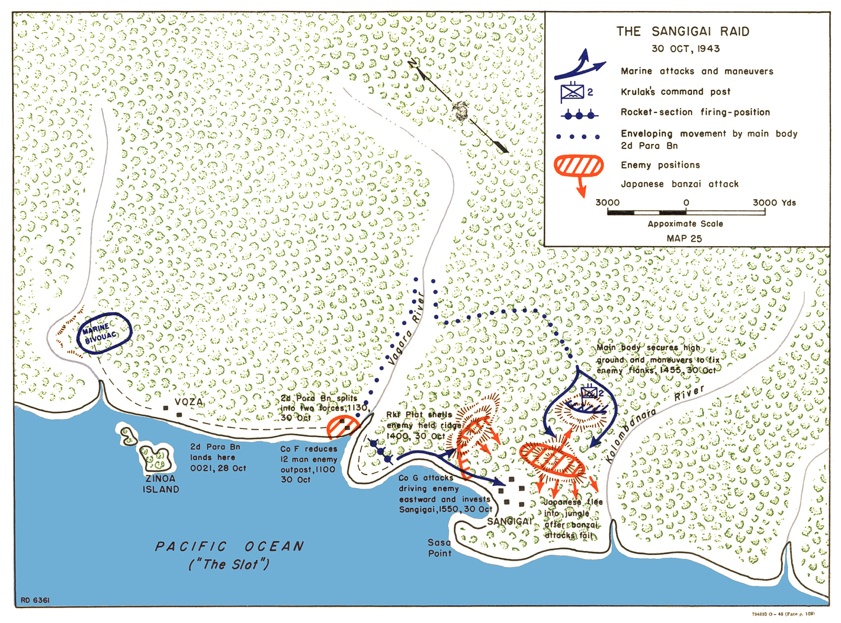 Map depicting fighting around Sangigai on Choiseul, 30 October 1943