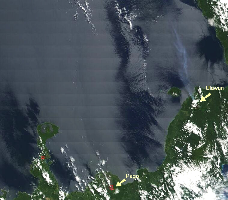 Steam plume from Ulawun volcano, Papua New Guinea.  Landsat image.