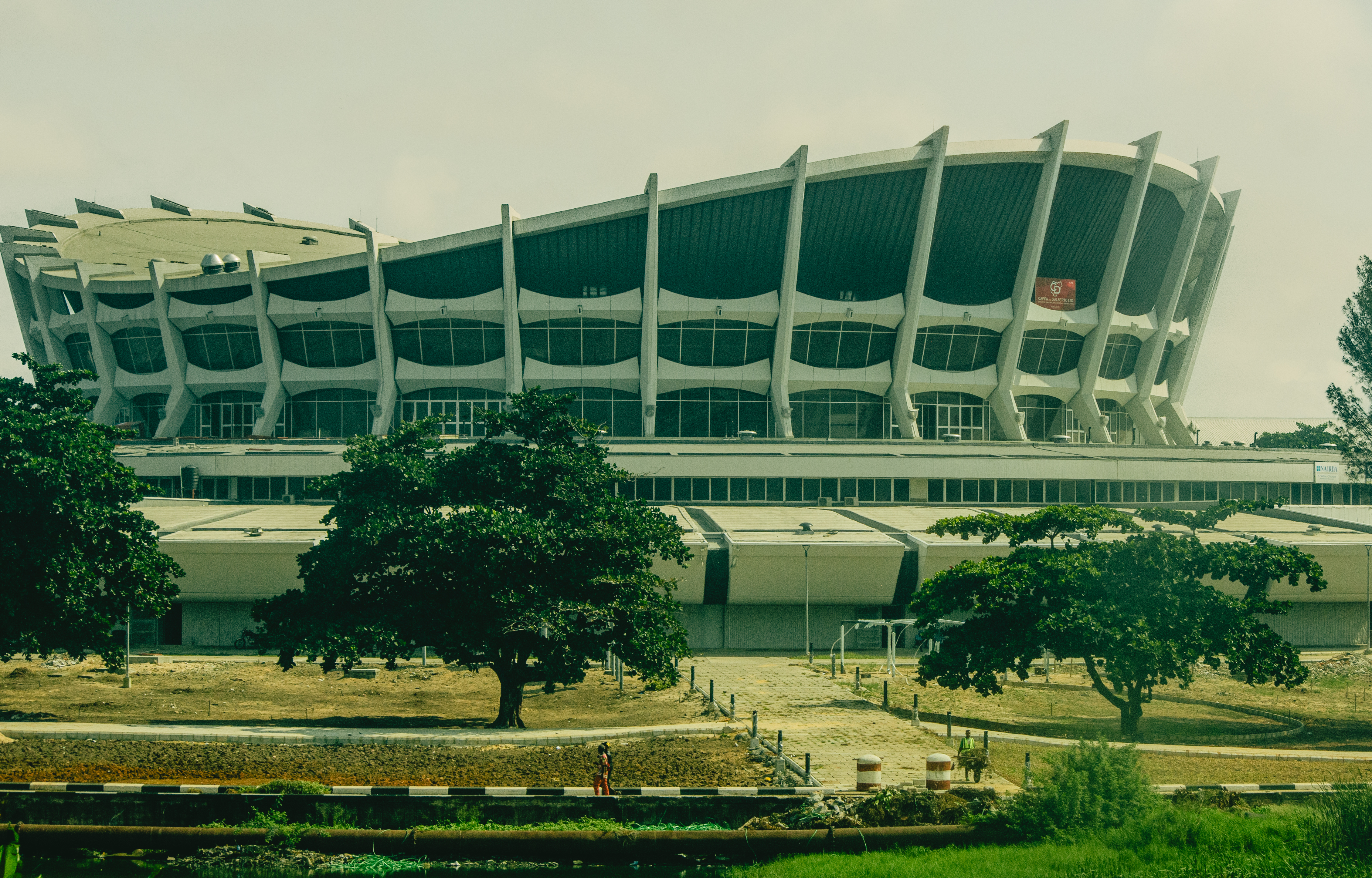 The National Theatre, Nigeria situated in Iganmu, Lagos is an iconic performance centre established to preserve, present and promote Arts and Culture. It is the primary centre for the performing arts in Nigeria. It shares the same architectural design as the Palace of Culture and Sports in Varna, Bulgaria, and it is four times bigger.