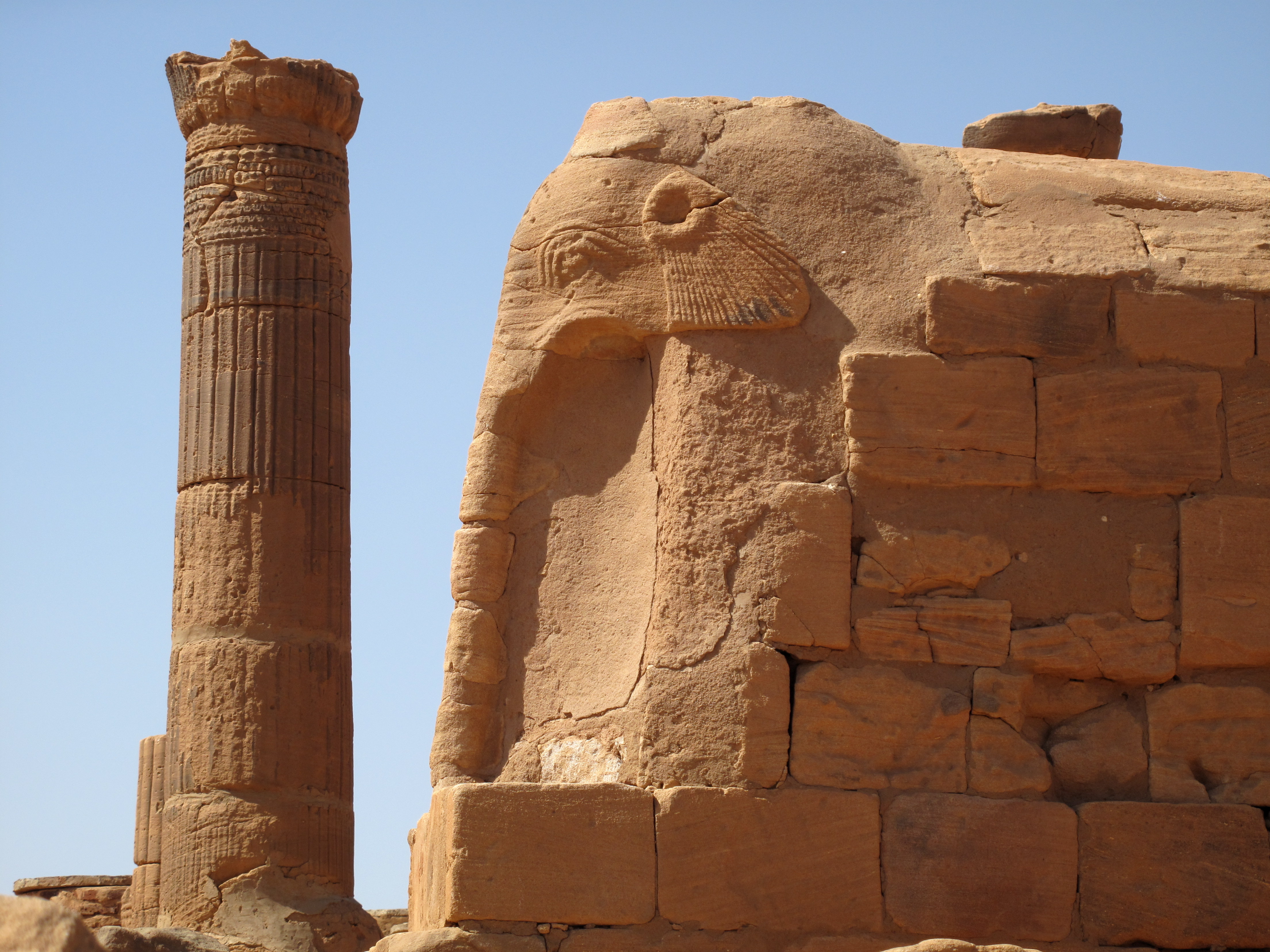Column and Elephant - in temple complex in Musawwarat es-Sufra - Archaeological Sites of the Island of Meroe (Sudan)