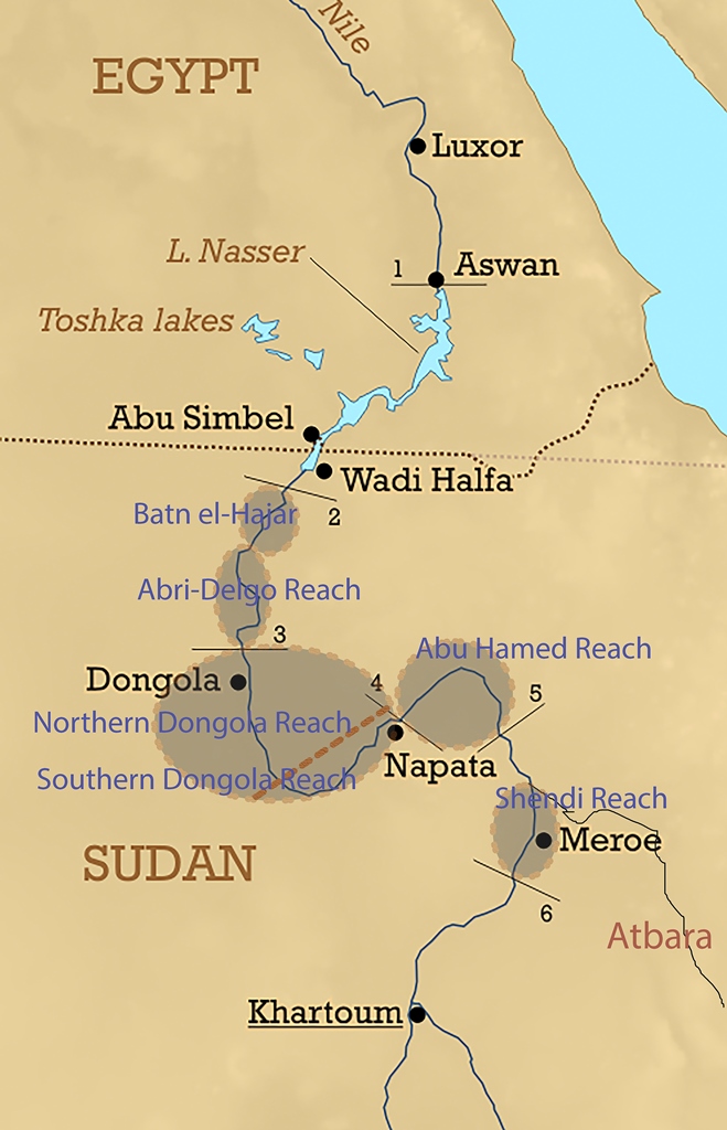 Physiographic zones corresponding to distinct Reaches in the Nile