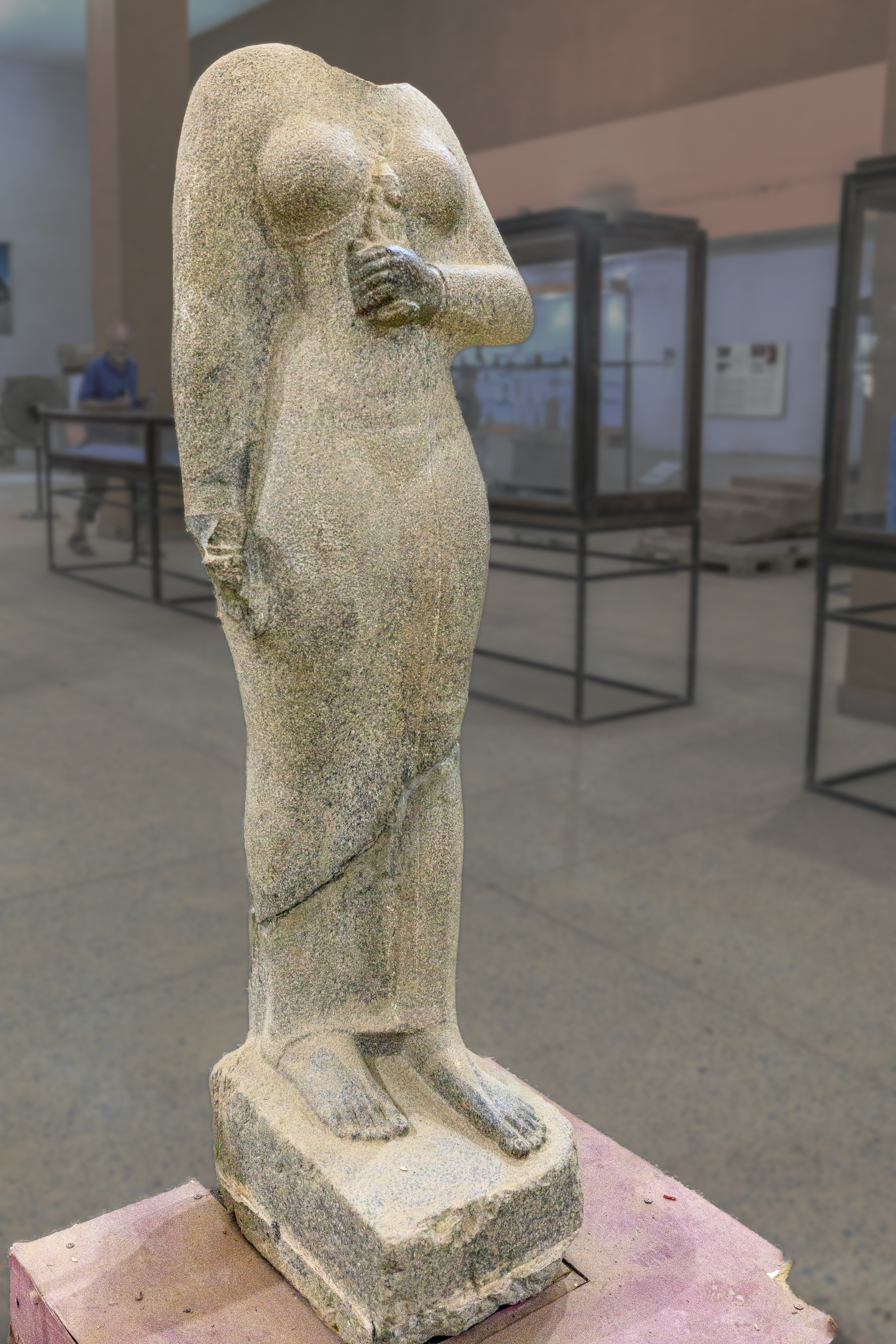 Statue of Queen AMANIMALIL. One of the great artistic masterpieces of the kingdom of Napata. The queen  designated on the back pillar as“beloved of Amun of Napta who resides  in the sacred mountain“. Found in 1916 by George Reisner in a cache of B 500 at Jebel Barkal.