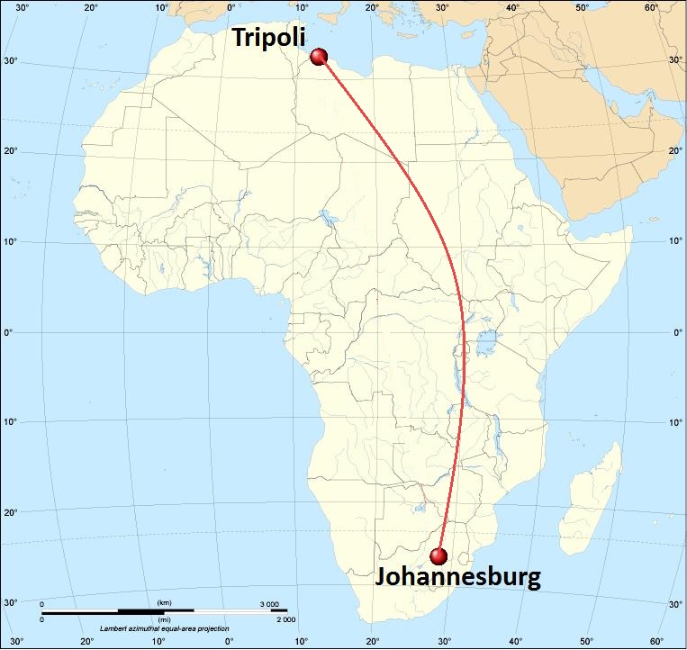 Map showing Afriqiyah Airways Flight 771's last flight. Flight 771 crashed May 12, 2010 06:10 local time. (04:10 UTC)