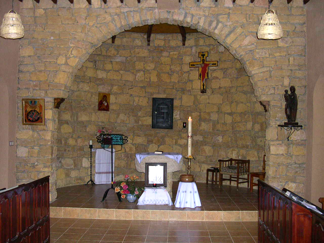 Chapel of the trappist monastery Notre-Dame de l'Atlas, Midelt, Morocco. The cross is coming from the monastery of Tibhirine in Algeria.