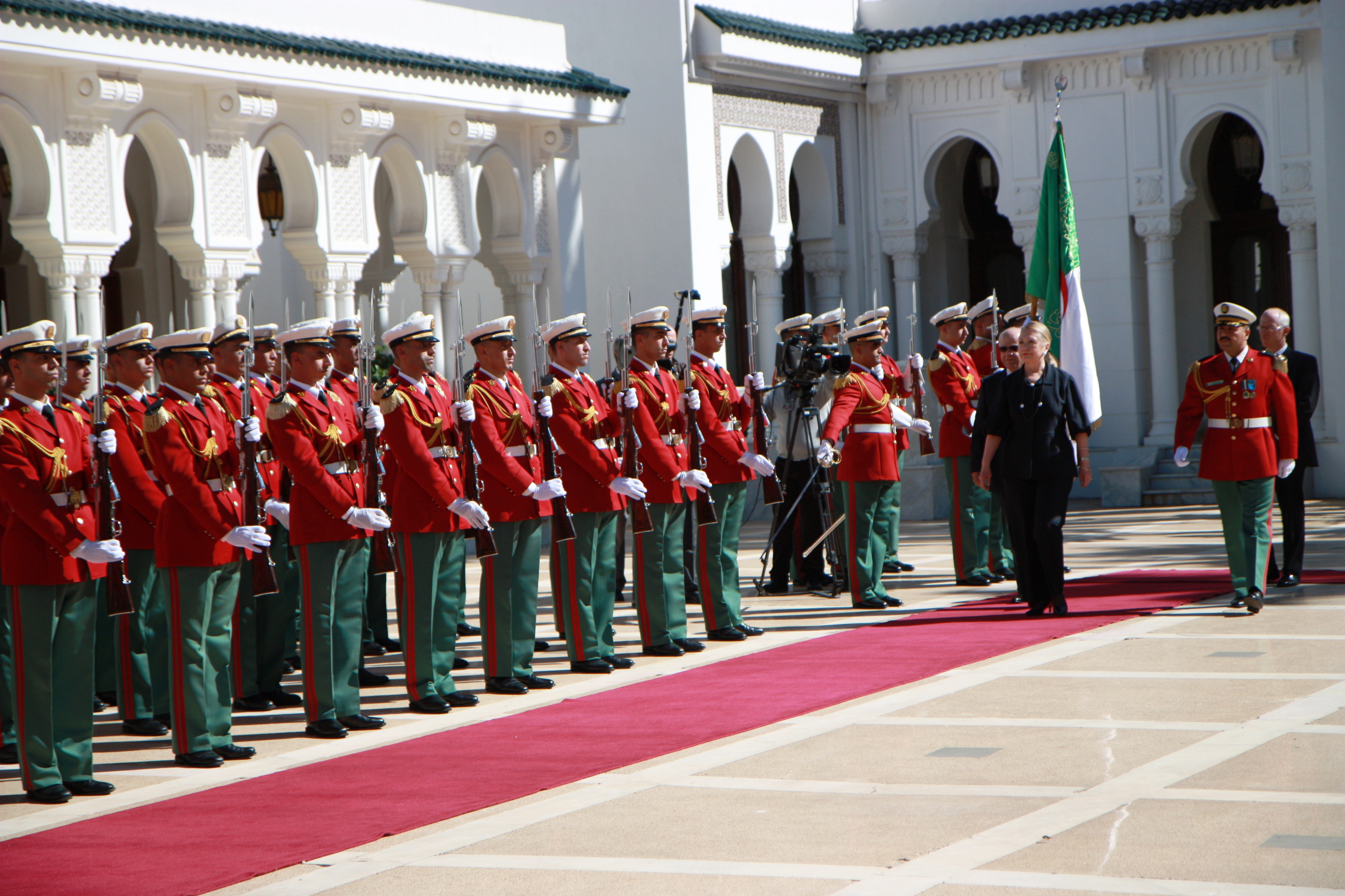 U.S. Secretary of State Hillary Rodham Clinton prepares to meet with Algerian President Abdelaziz Bouteflika in Algiers, Algeria, October 29, 2012. [State Department photo/ Public Domain]